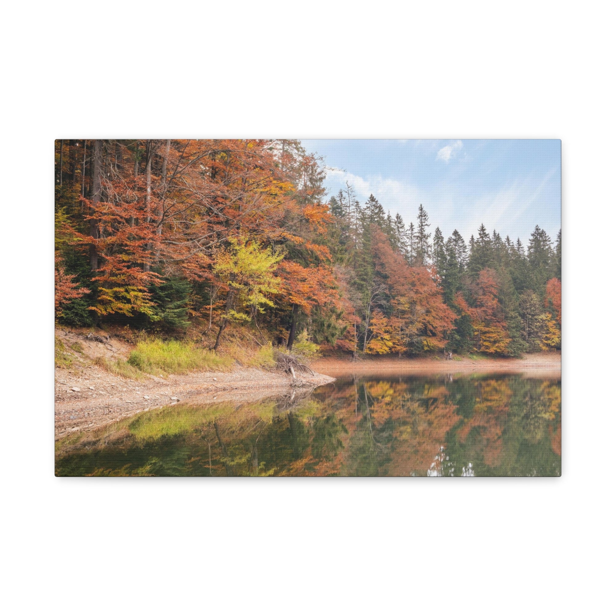 Autumn Forest Lake Orange Leave Tree Nature Wilderness Photography Canvas Wall Art for Home Decor Ready-to-Hang-Express Your Love Gifts