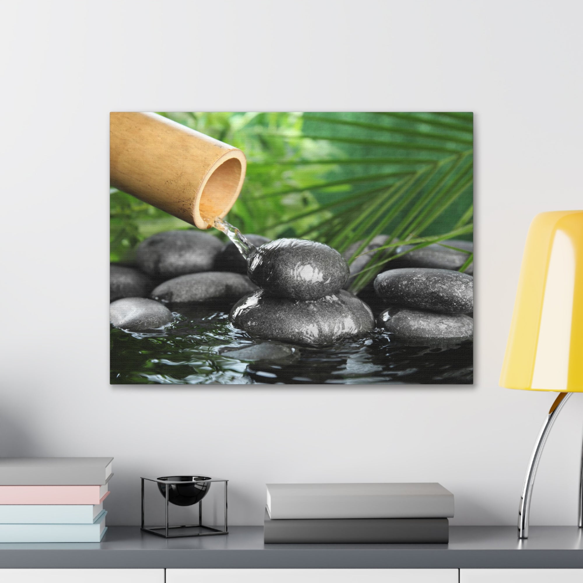 Bamboo Fountain with Stones Forest Floral Nature Photography Canvas Wall Art for Home Decor Ready-to-Hang-Express Your Love Gifts