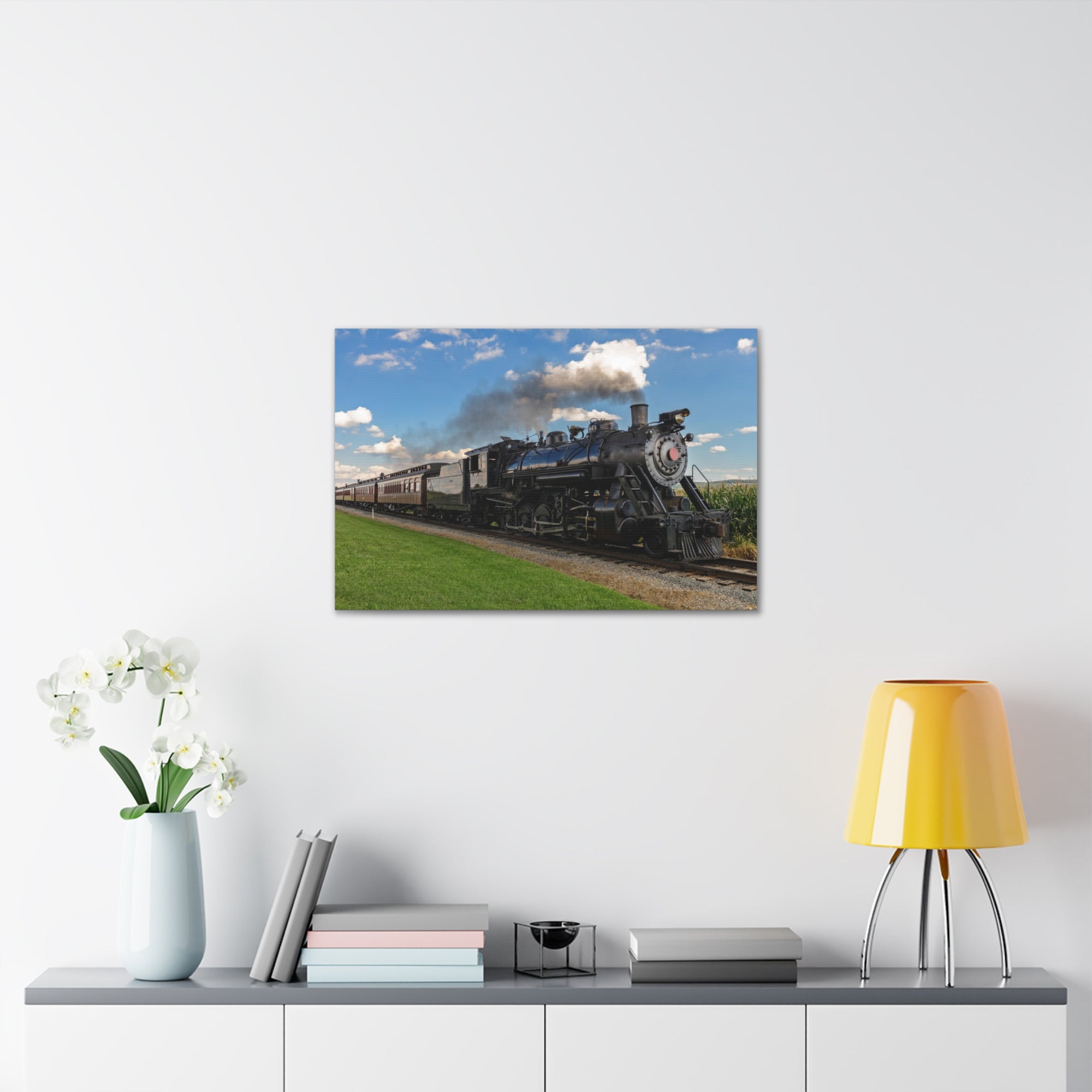 Steam Train With Black Smoke Nature Wilderness Photography Canvas Wall Art for Home Decor Ready-to-Hang-Express Your Love Gifts