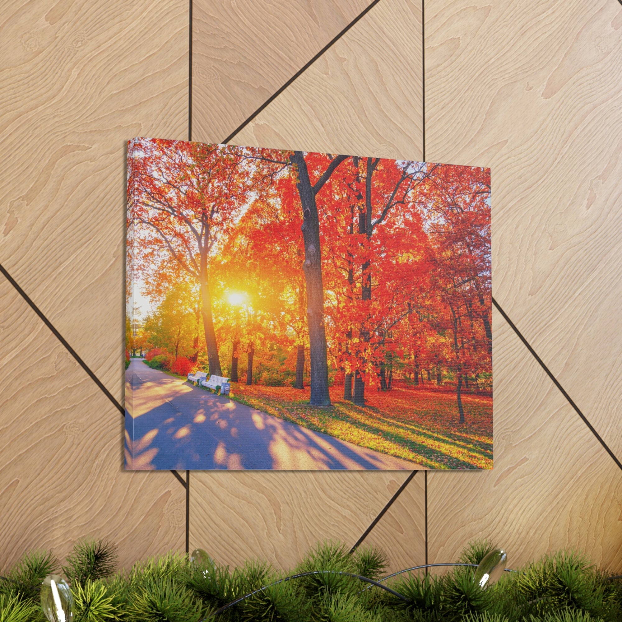 Autumn Path Orange Tree Trail Nature Wilderness Photography Canvas Wall Art for Home Decor Ready-to-Hang-Express Your Love Gifts