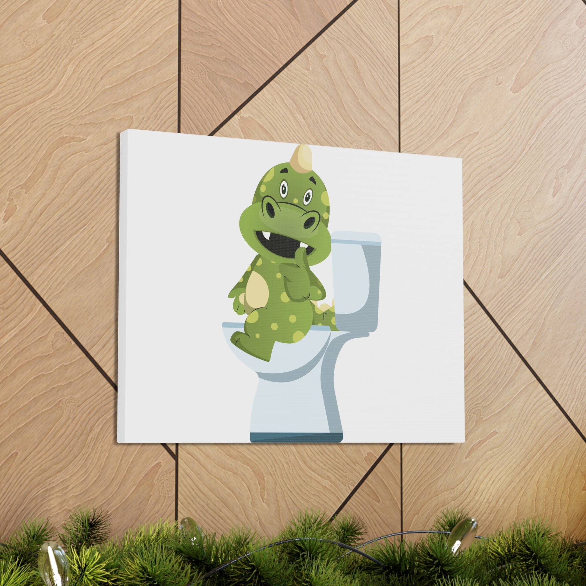 Green Dragon Sitting On Toilet Funny Canvas Wall Art for Home Decor Ready-to-Hand-Express Your Love Gifts