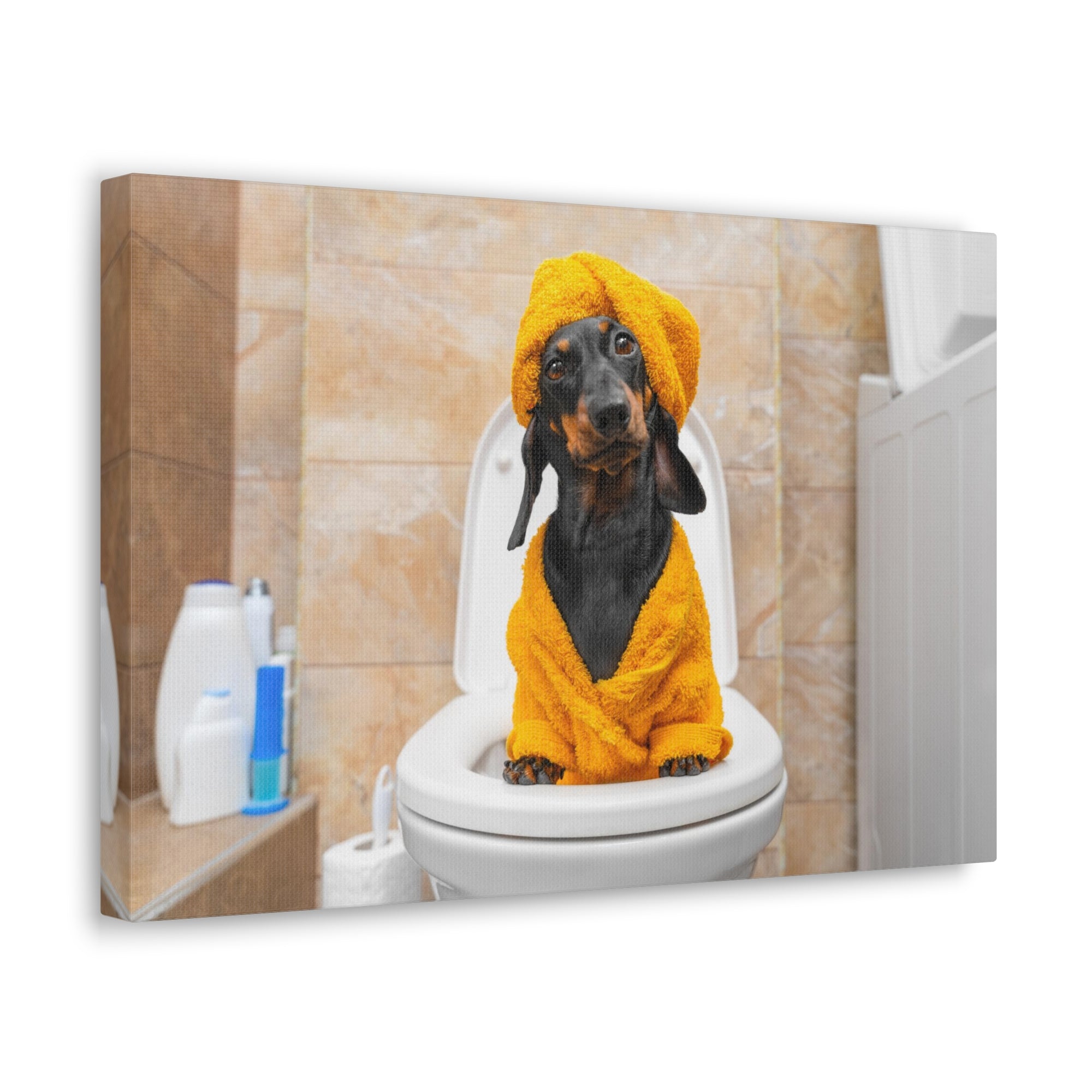 Funny Puppy Sits On Toilet Funny Canvas Wall Art for Home Decor Ready-to-Hand-Express Your Love Gifts