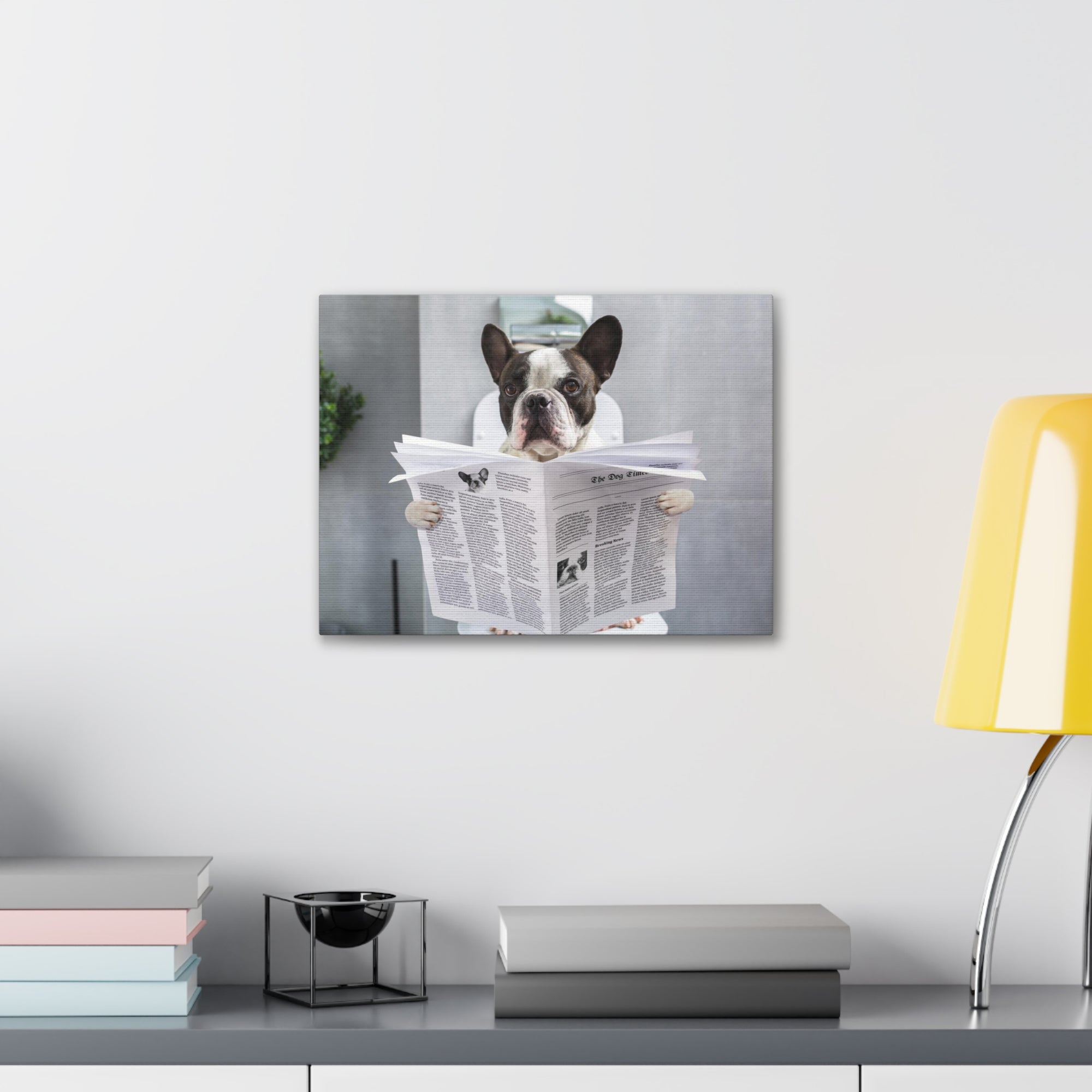 French bulldog Reading Newspaper On Toilet Funny Canvas Wall Art for Home Decor Ready-to-Hand-Express Your Love Gifts