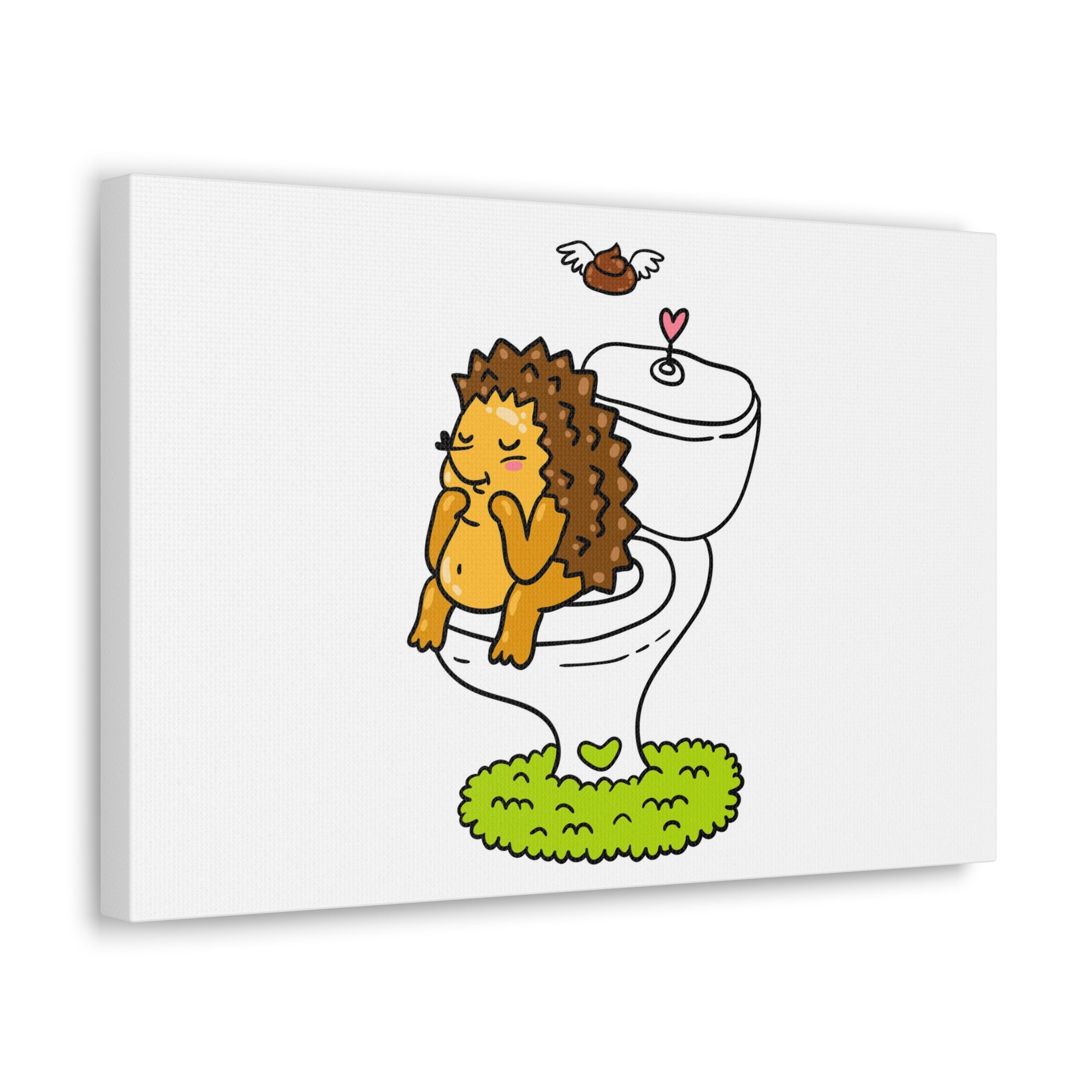 Cute Little Hedgehog Sitting On Toilet Funny Canvas Wall Art for Home Decor Ready-to-Hand-Express Your Love Gifts