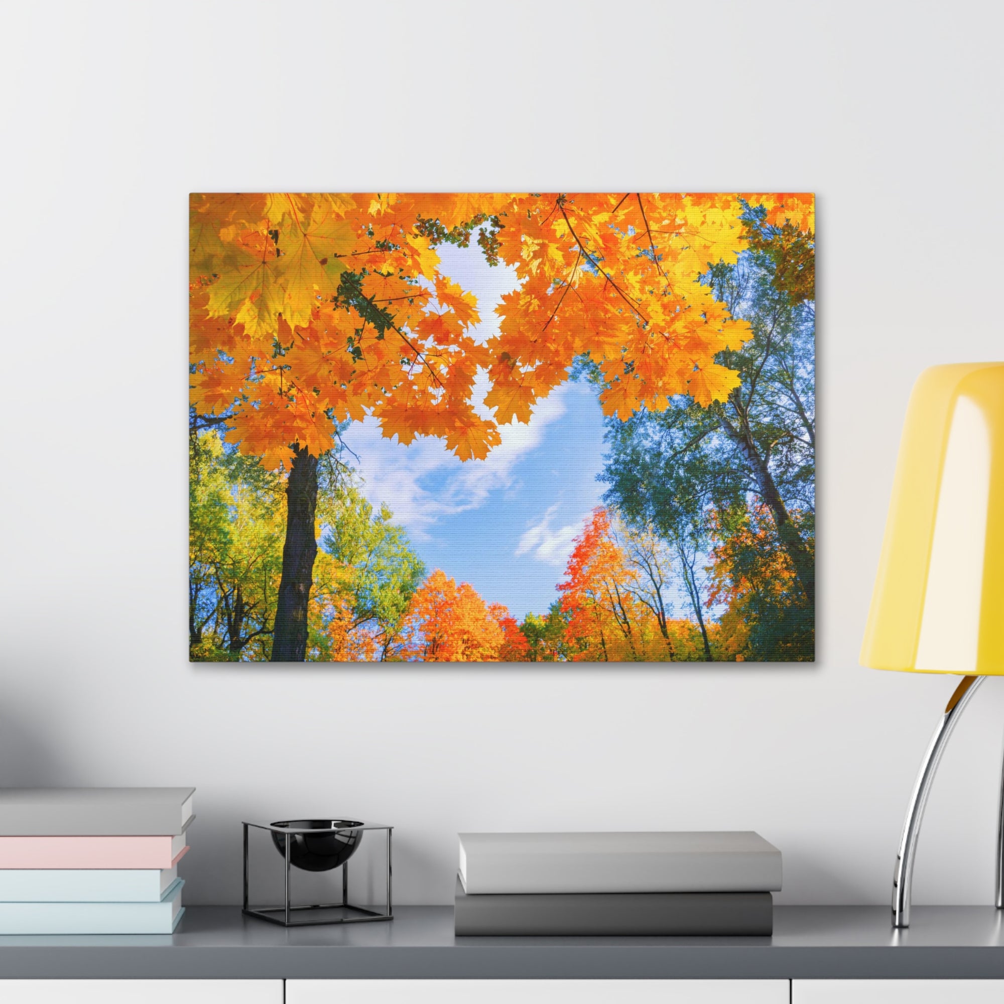 Autumn Tree With Orange Leaves Heart Nature Wilderness Photography Canvas Wall Art for Home Decor Ready-to-Hang-Express Your Love Gifts