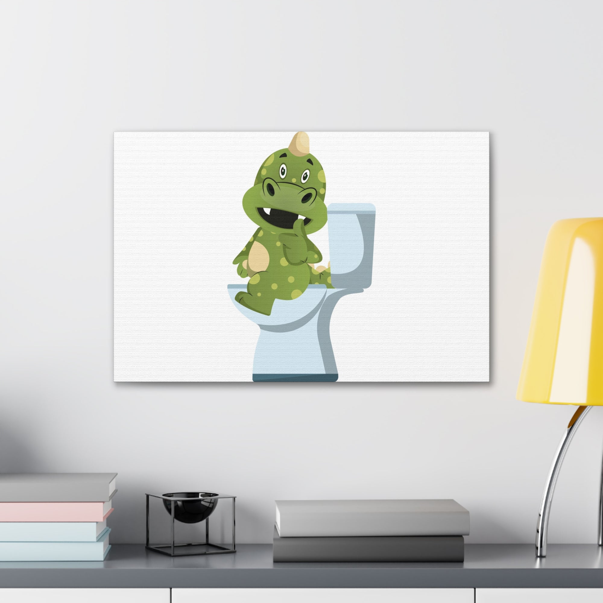 Green Dragon Sitting On Toilet Funny Canvas Wall Art for Home Decor Ready-to-Hand-Express Your Love Gifts