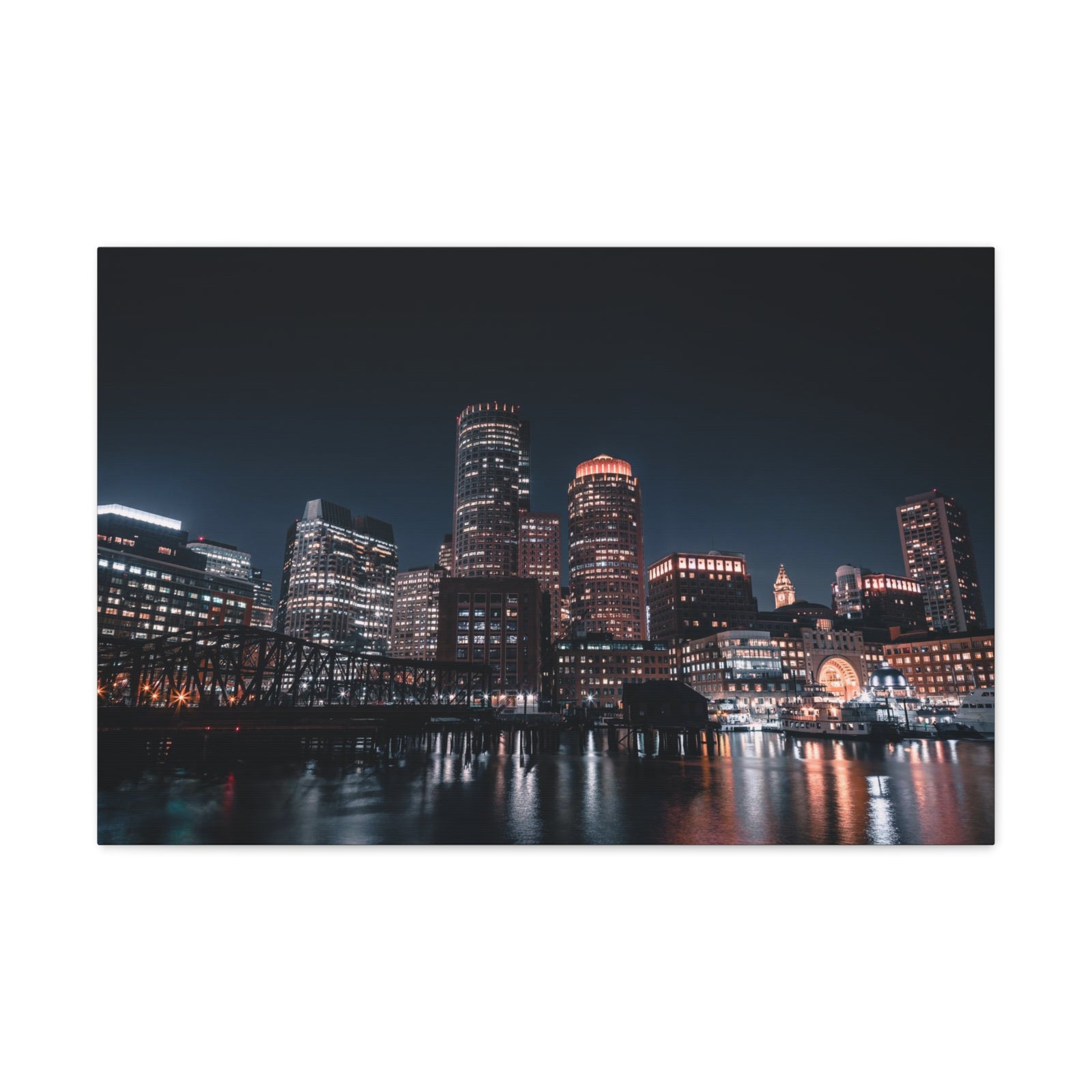 Boston Night Skyline Canvas Artwork High-Quality Breathtaking Stunning Cityscape for Home Decor Ready to Hang-Express Your Love Gifts