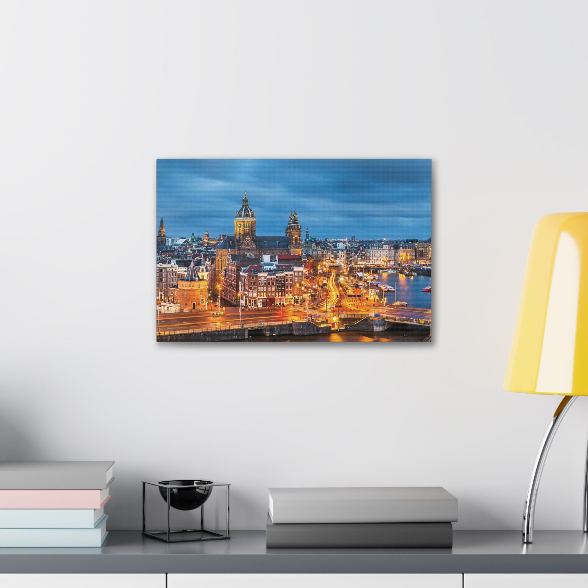 Amsterdam Night Skyline Canvas Artwork High-Quality Breathtaking Stunning Cityscape for Home Decor Ready to Hang-Express Your Love Gifts