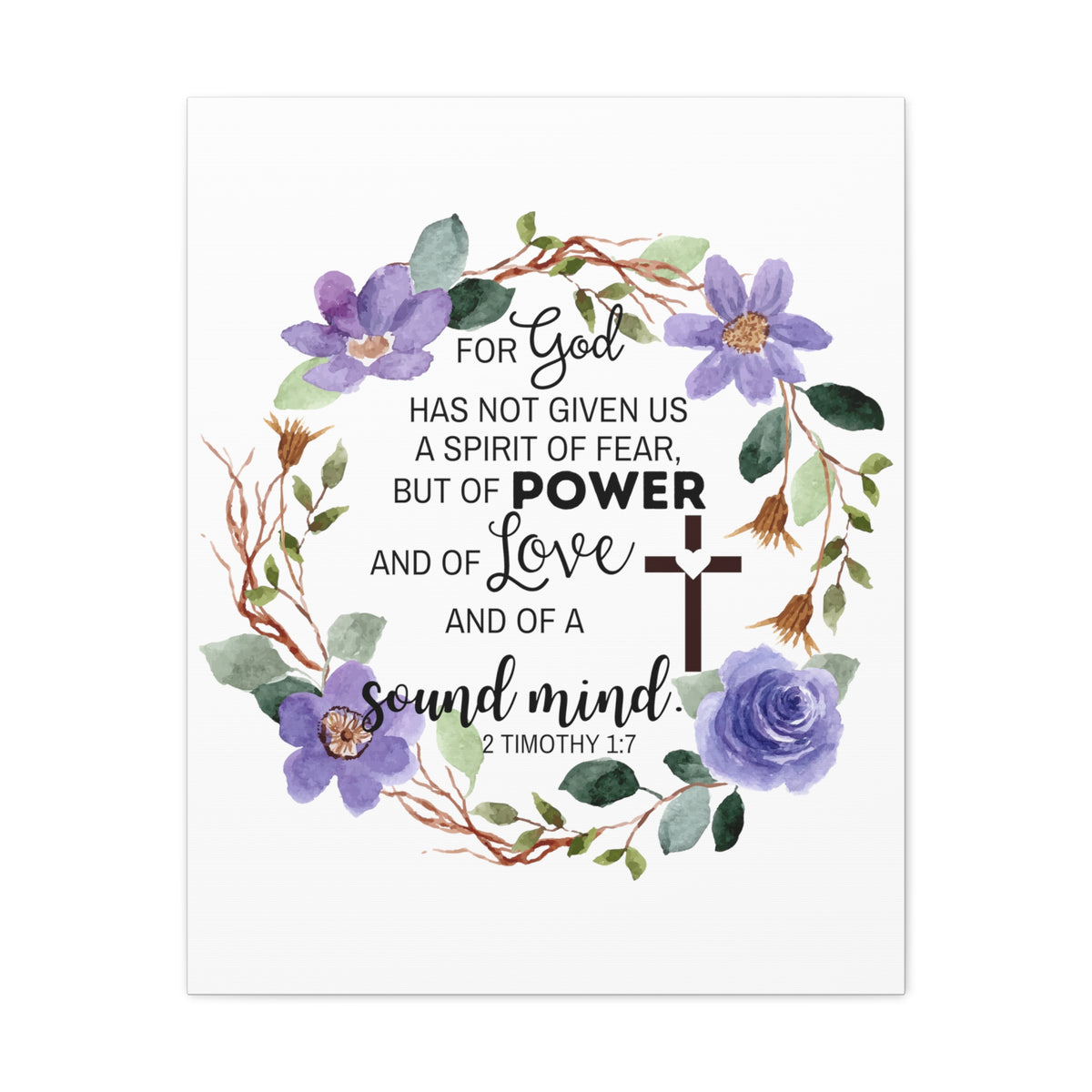 Scripture Walls 2 Timothy 1:7 Sound Mind Floral Wreath Bible Canvas Christian Wall Art Ready to Hang Unframed-Express Your Love Gifts