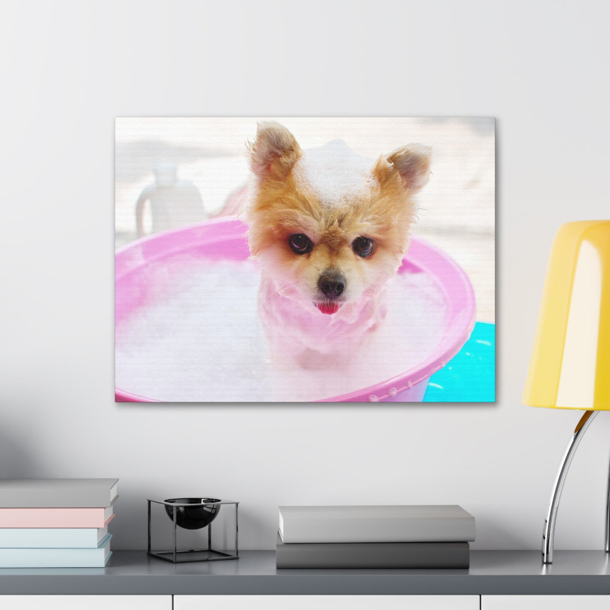 Funny Pomeranian Bath Canvas Wall Art for Home Decor Ready-to-Hang-Express Your Love Gifts