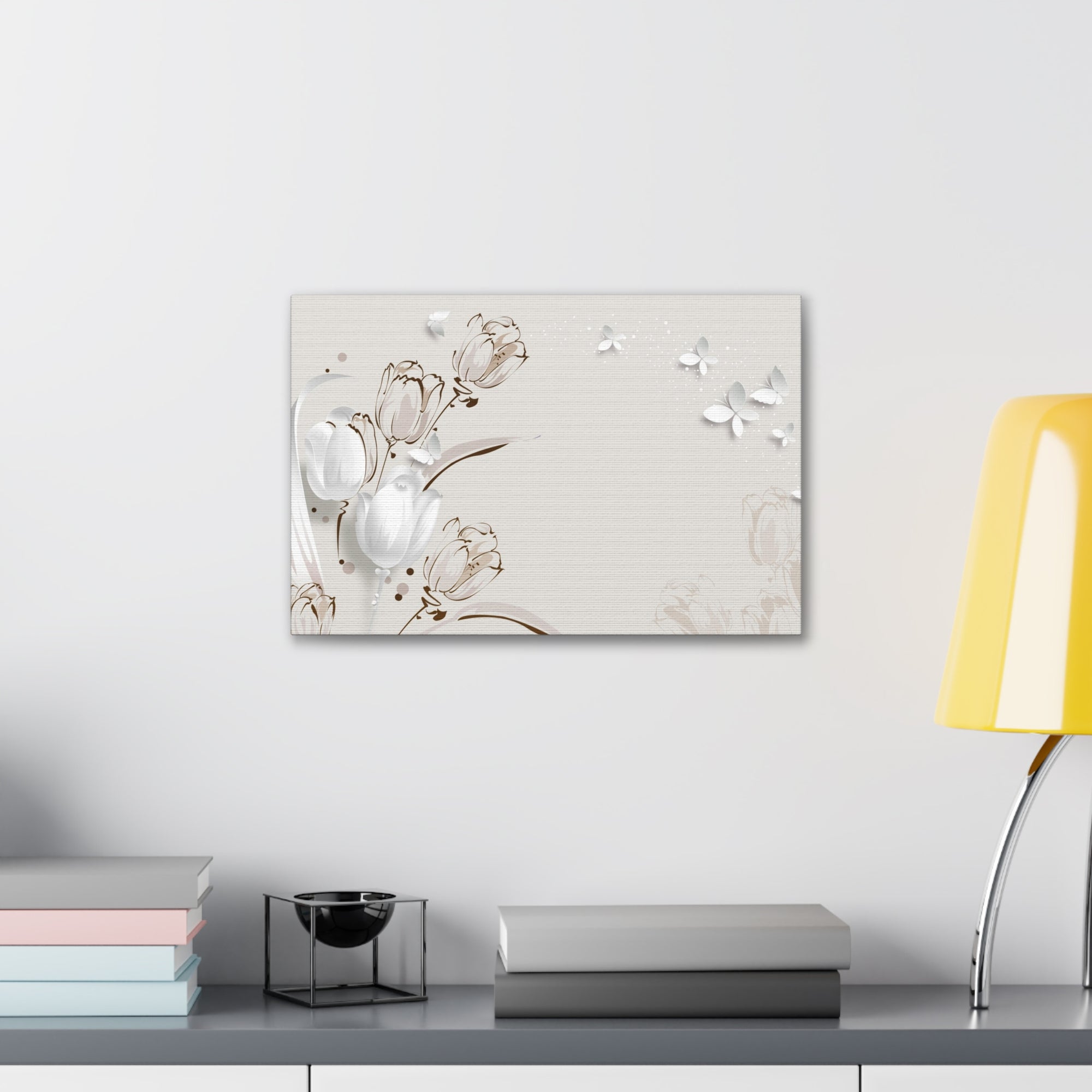 3D Butterflies And Beautiful Tulips Flower Canvas Wall Art for Home Decor Ready-to-Hang-Express Your Love Gifts