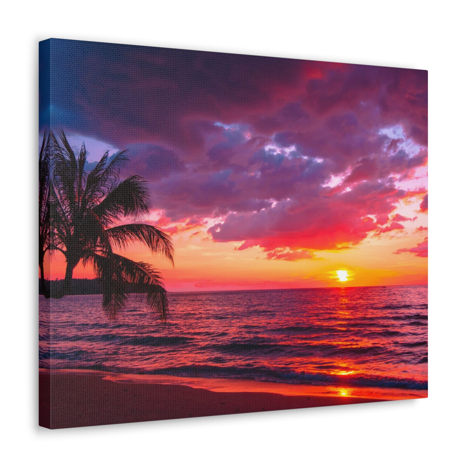 Beautiful Sunset Tropical Beach Ocean Canvas Wall Art for Home Decor Ready-to-Hang-Express Your Love Gifts