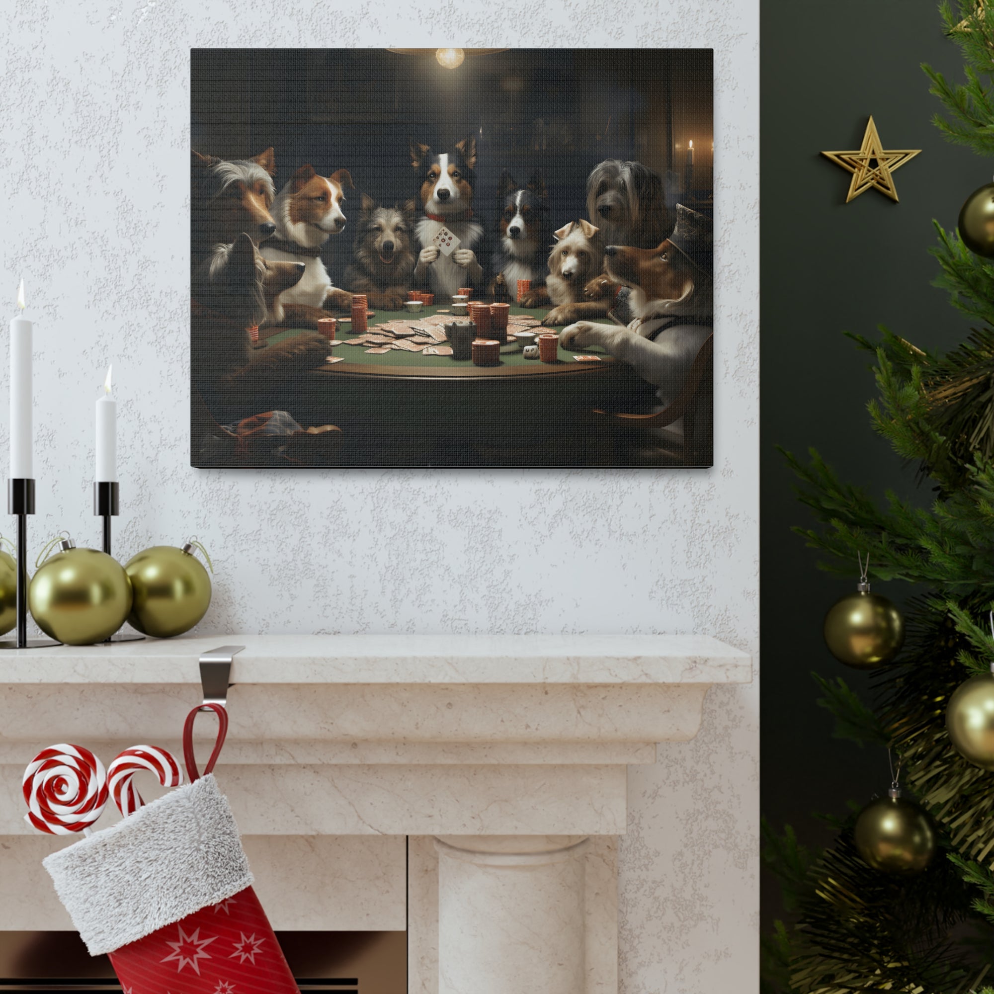 Different Dogs Playing Poker New York Animals Playing Card Canvas Wall Art for Home Decor Ready-to-Hang-Express Your Love Gifts