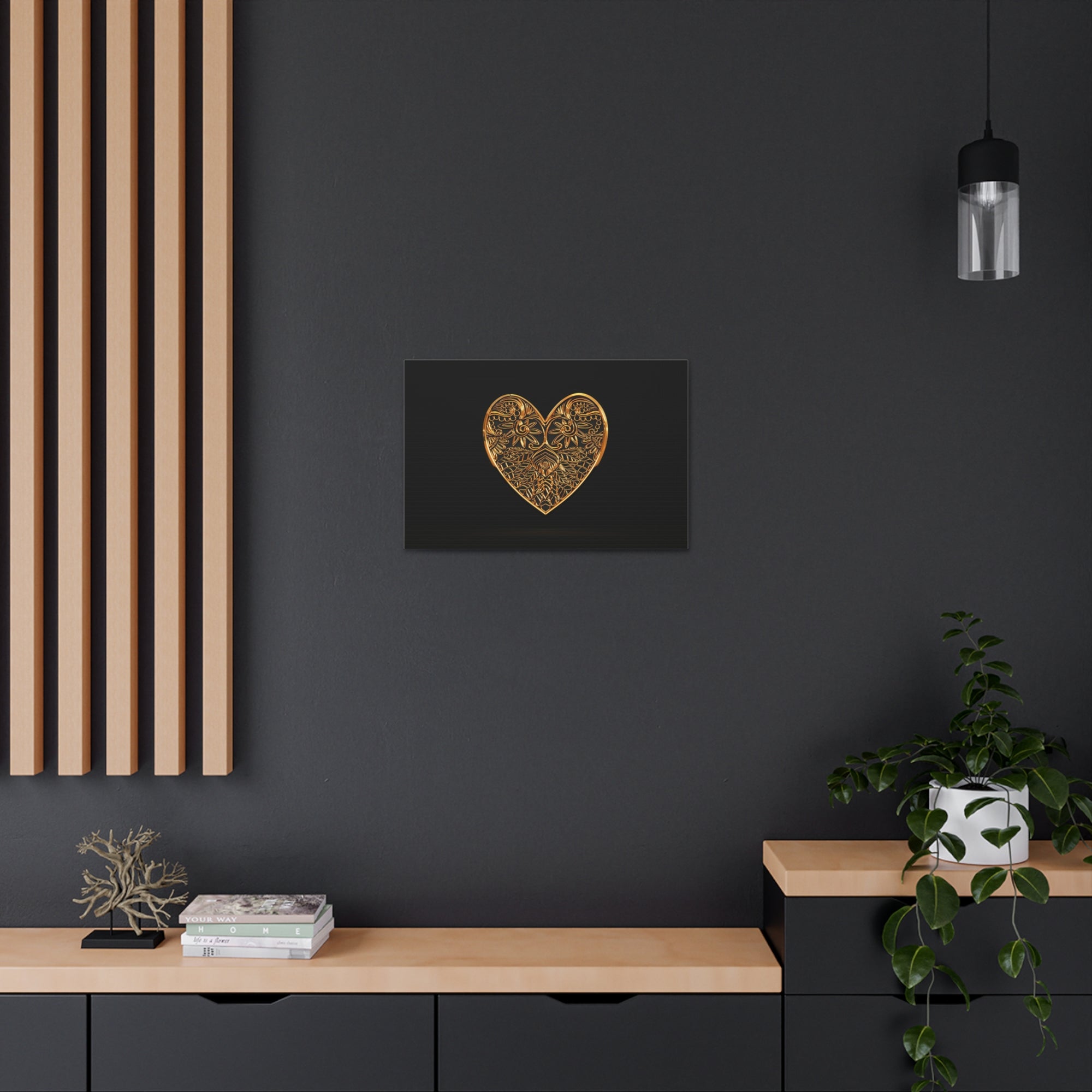 3D Gold Hearts Playing Card Canvas Wall Art for Home Decor Ready-to-Hang-Express Your Love Gifts