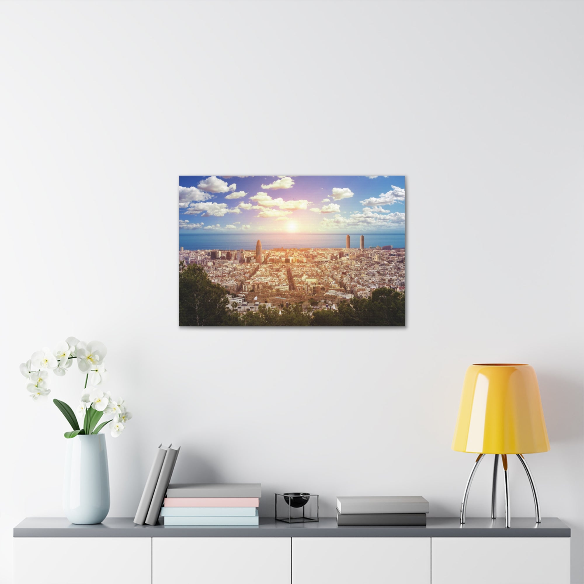 Barcelona Daytime Skyline Canvas Artwork High-Quality Breathtaking Stunning Cityscape for Home Decor Ready to Hang-Express Your Love Gifts