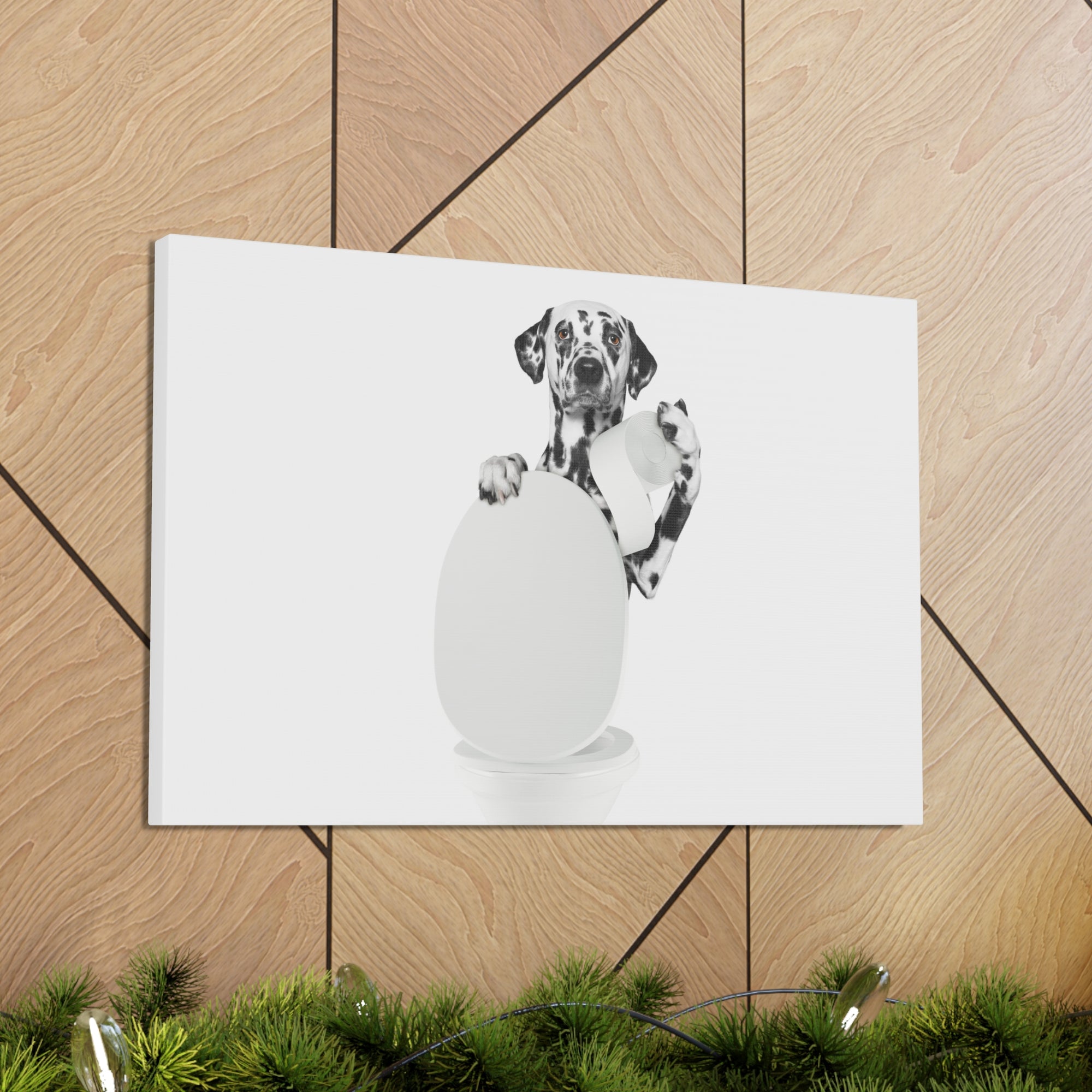 Dalmatian Holding Tissue Sitting On Toilet Funny Canvas Wall Art for Home Decor Ready-to-Hand-Express Your Love Gifts