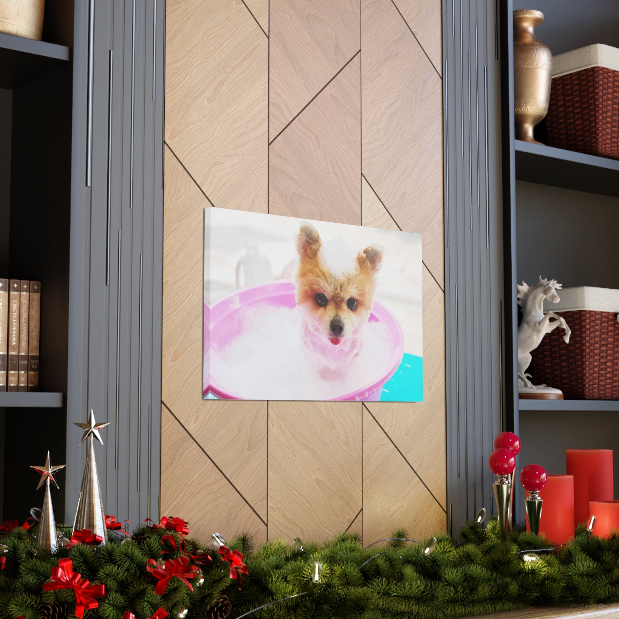 Funny Pomeranian Bath Canvas Wall Art for Home Decor Ready-to-Hang-Express Your Love Gifts