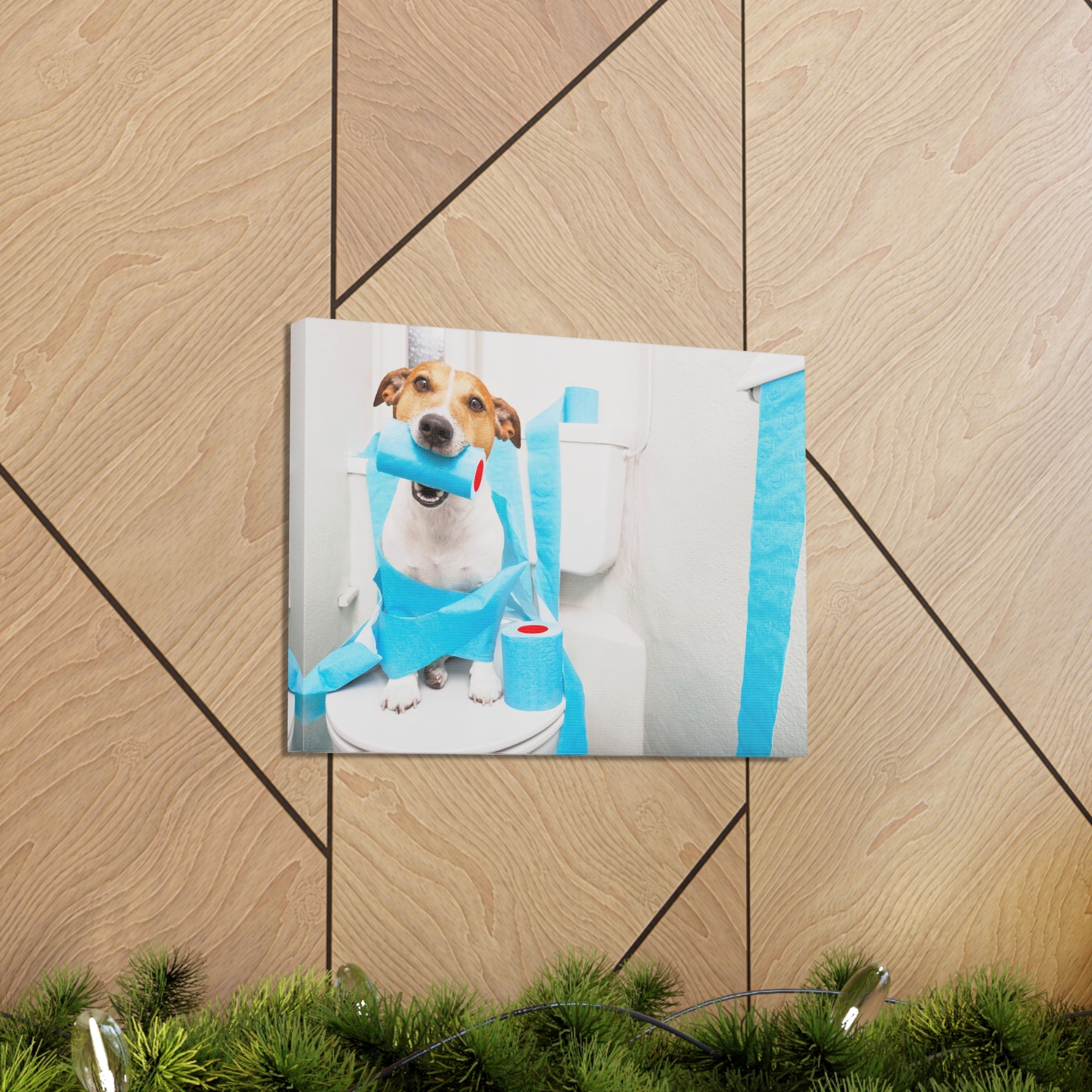 Jack Russell Terrier Sitting On Toilet Funny Canvas Wall Art for Home Decor Ready-to-Hand-Express Your Love Gifts