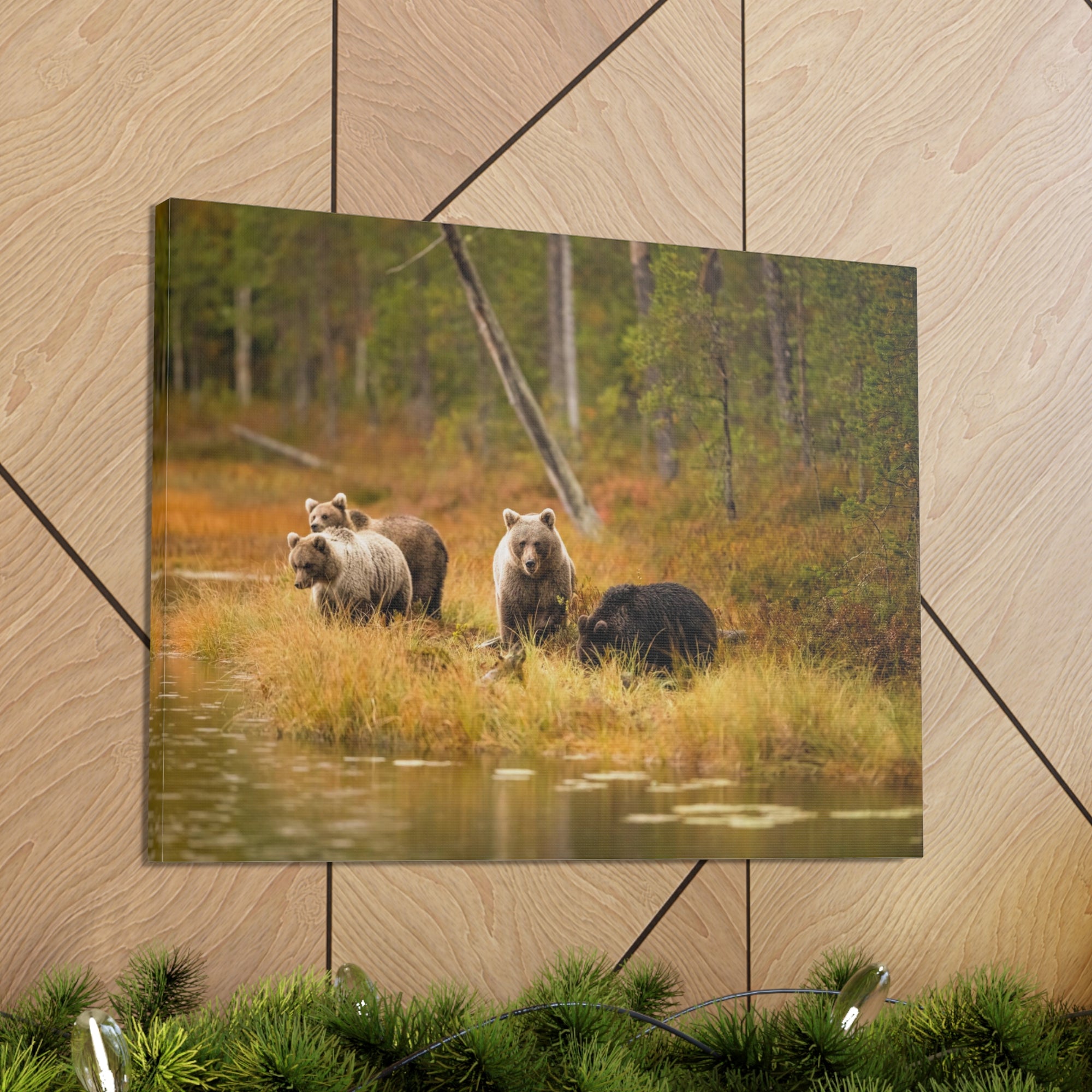 Bears In Spring Forest Nature Wilderness Photography Canvas Wall Art for Home Decor Ready-to-Hang-Express Your Love Gifts