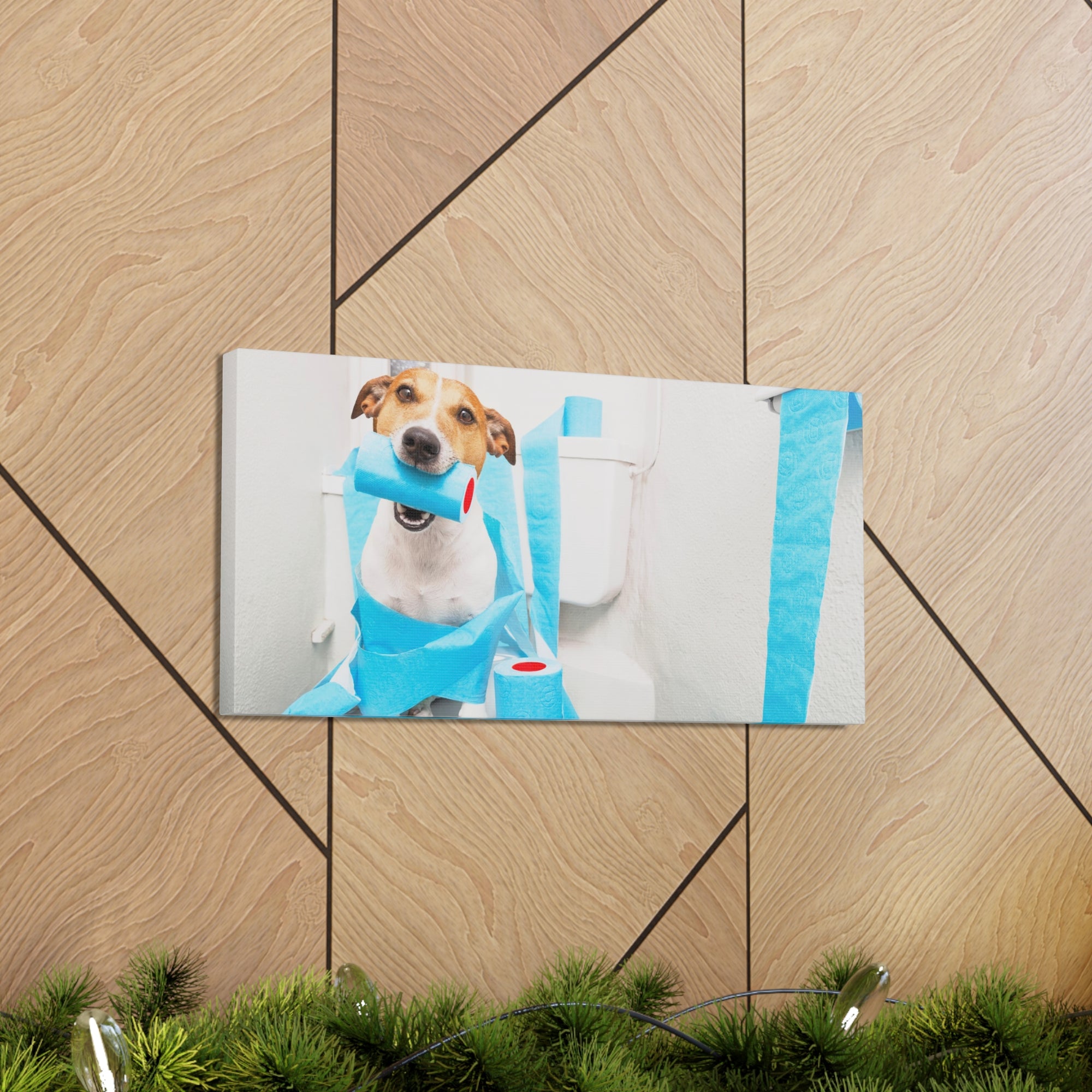 Jack Russell Terrier Sitting On Toilet Funny Canvas Wall Art for Home Decor Ready-to-Hand-Express Your Love Gifts