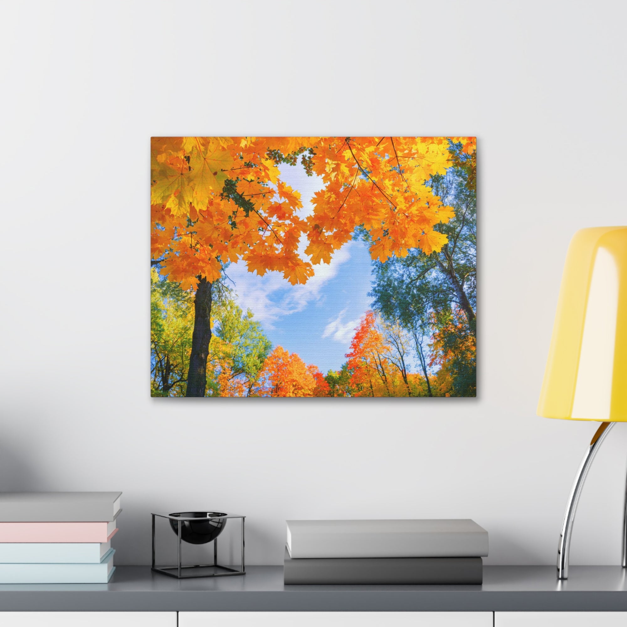 Autumn Tree With Orange Leaves Heart Nature Wilderness Photography Canvas Wall Art for Home Decor Ready-to-Hang-Express Your Love Gifts