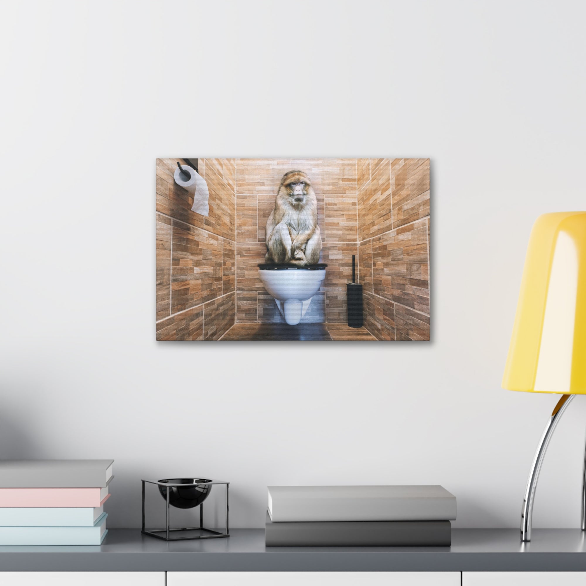 Macaque Ape Sitting On Toilet Funny Canvas Wall Art for Home Decor Ready-to-Hand-Express Your Love Gifts