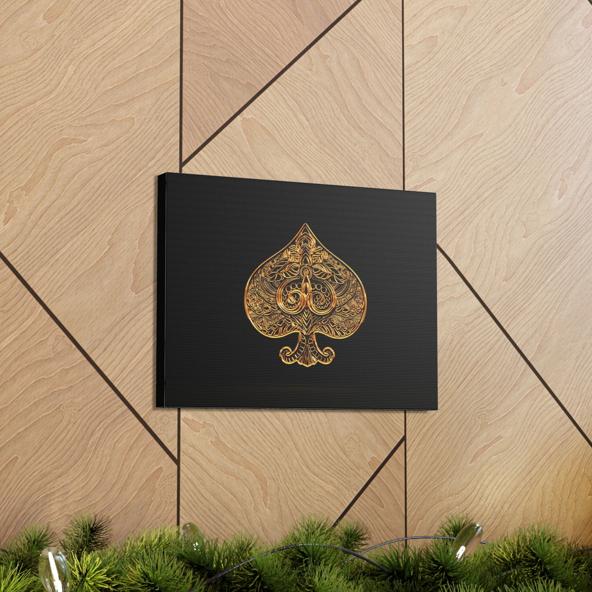 3D Gold Spades Playing Card Canvas Wall Art for Home Decor Ready-to-Hang-Express Your Love Gifts