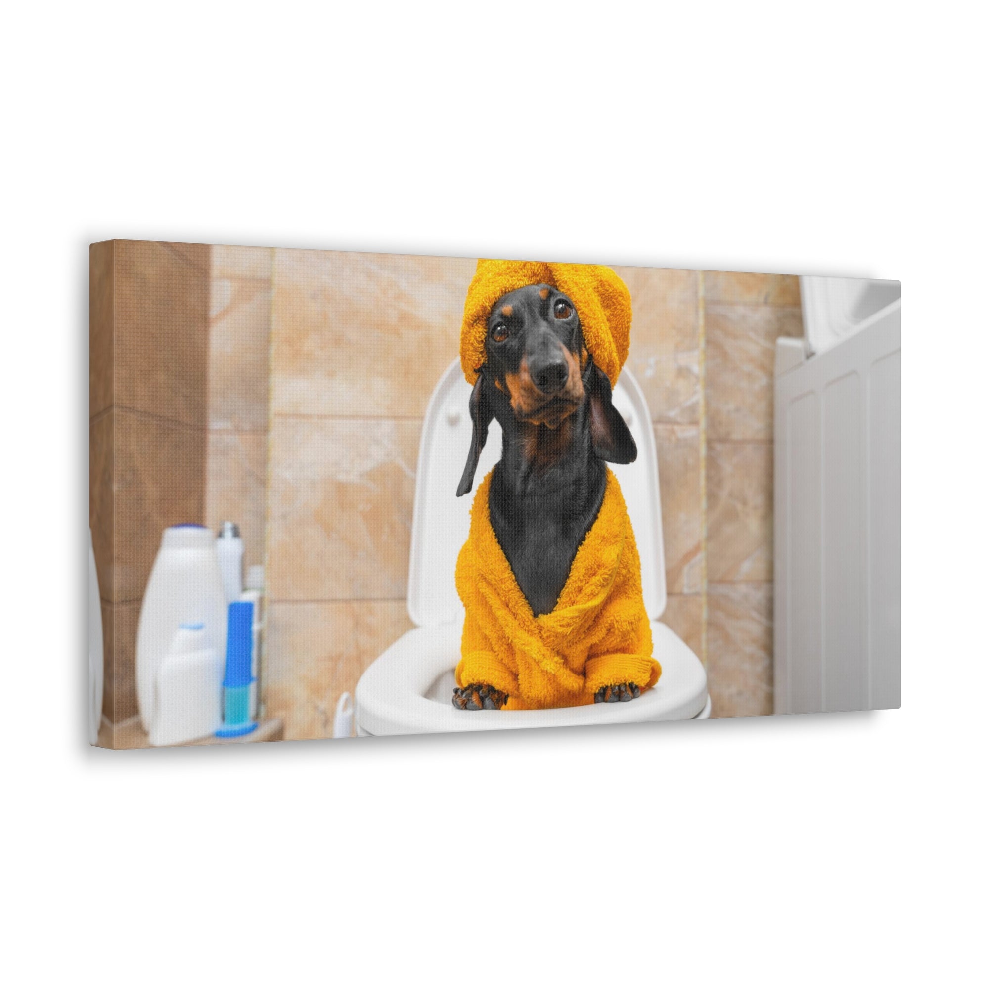 Funny Puppy Sits On Toilet Funny Canvas Wall Art for Home Decor Ready-to-Hand-Express Your Love Gifts