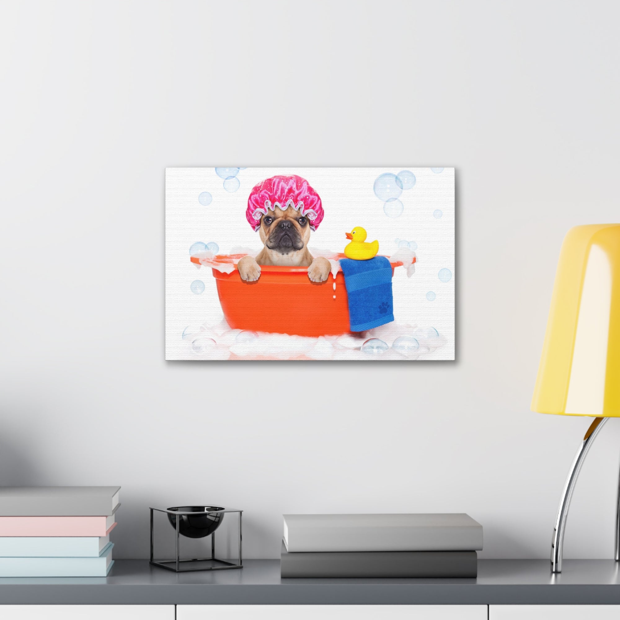 Funny French Bulldog Bathee Canvas Wall Art for Home Decor Ready-to-Hang-Express Your Love Gifts