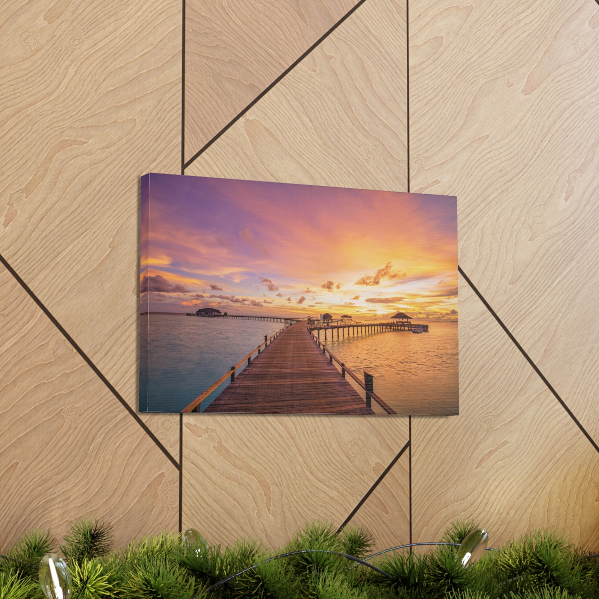 Beach Pier View Evening Nature Wilderness Photography Canvas Wall Art for Home Decor Ready-to-Hang-Express Your Love Gifts