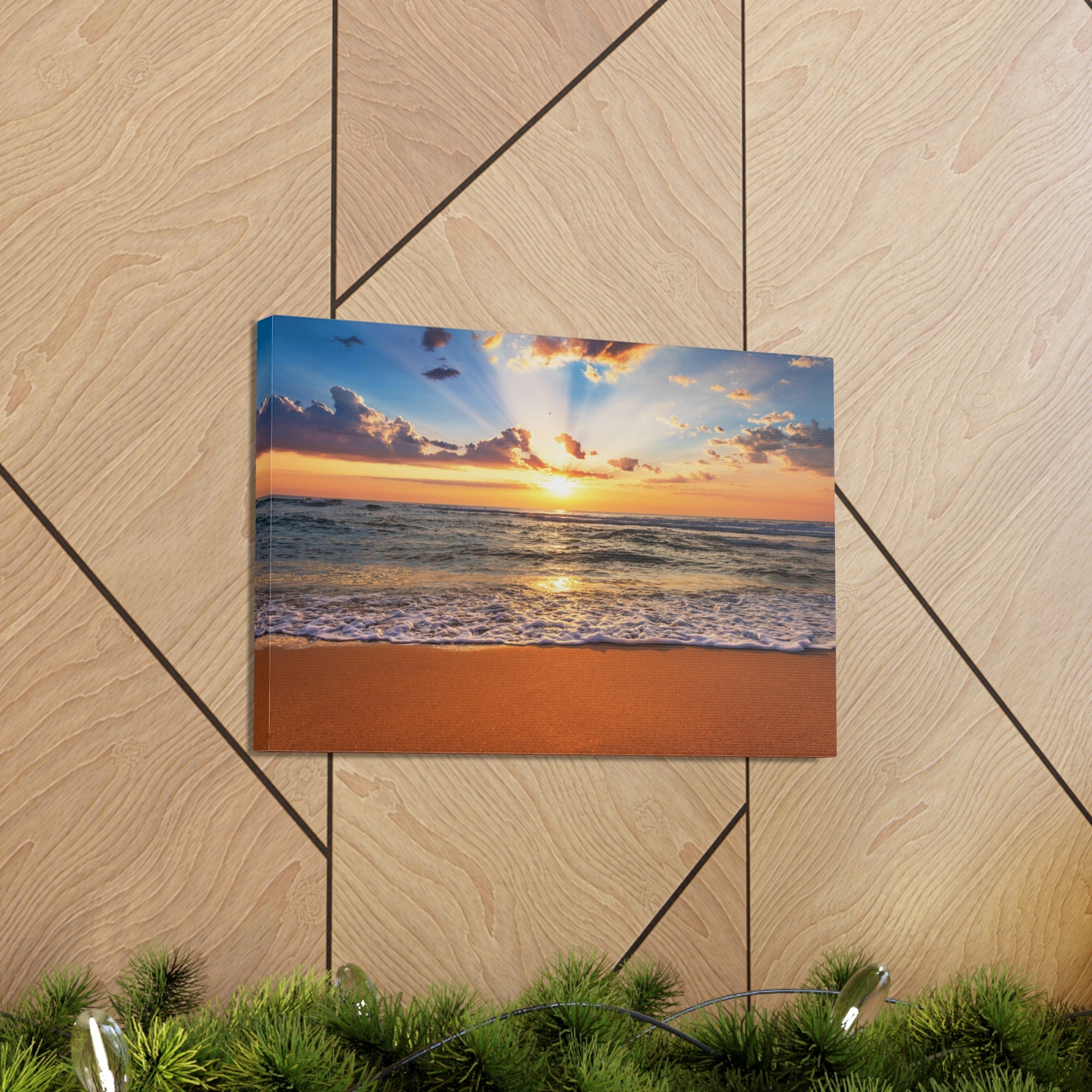 Beach Sunrise Deep Blue Sky Ocean Canvas Wall Art for Home Decor Ready-to-Hang-Express Your Love Gifts