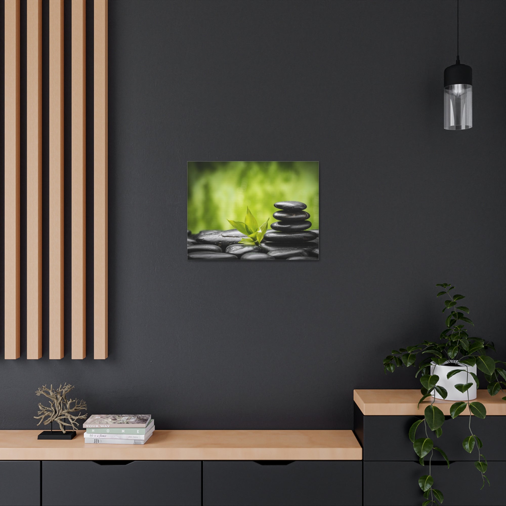 Basalt Stones and Bamboo Forest Floral Nature Photography Canvas Wall Art for Home Decor Ready-to-Hang-Express Your Love Gifts