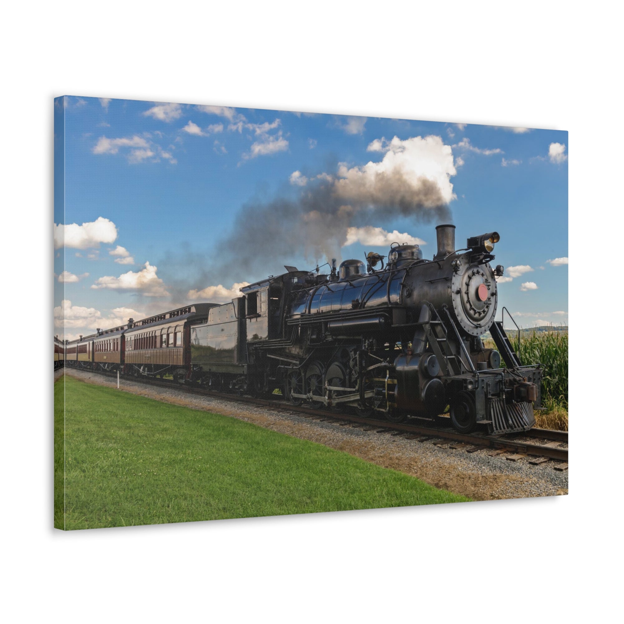 Steam Train With Black Smoke Nature Wilderness Photography Canvas Wall Art for Home Decor Ready-to-Hang-Express Your Love Gifts