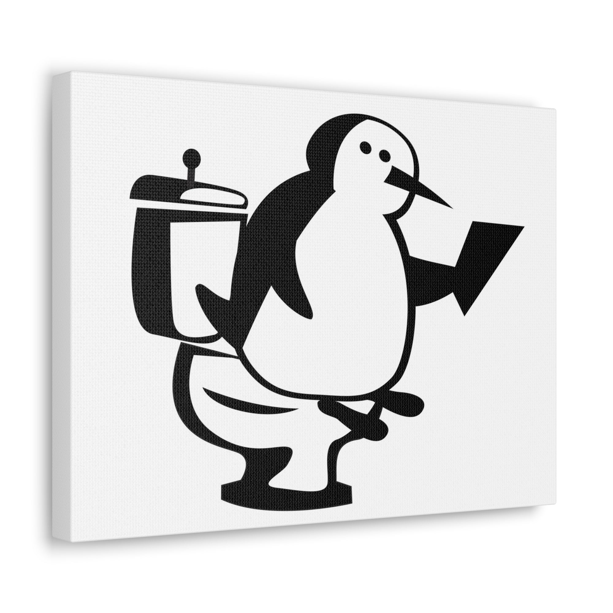 Cartoon Penguin Reading Newspaper On Toilet Funny Canvas Wall Art for Home Decor Ready-to-Hand-Express Your Love Gifts