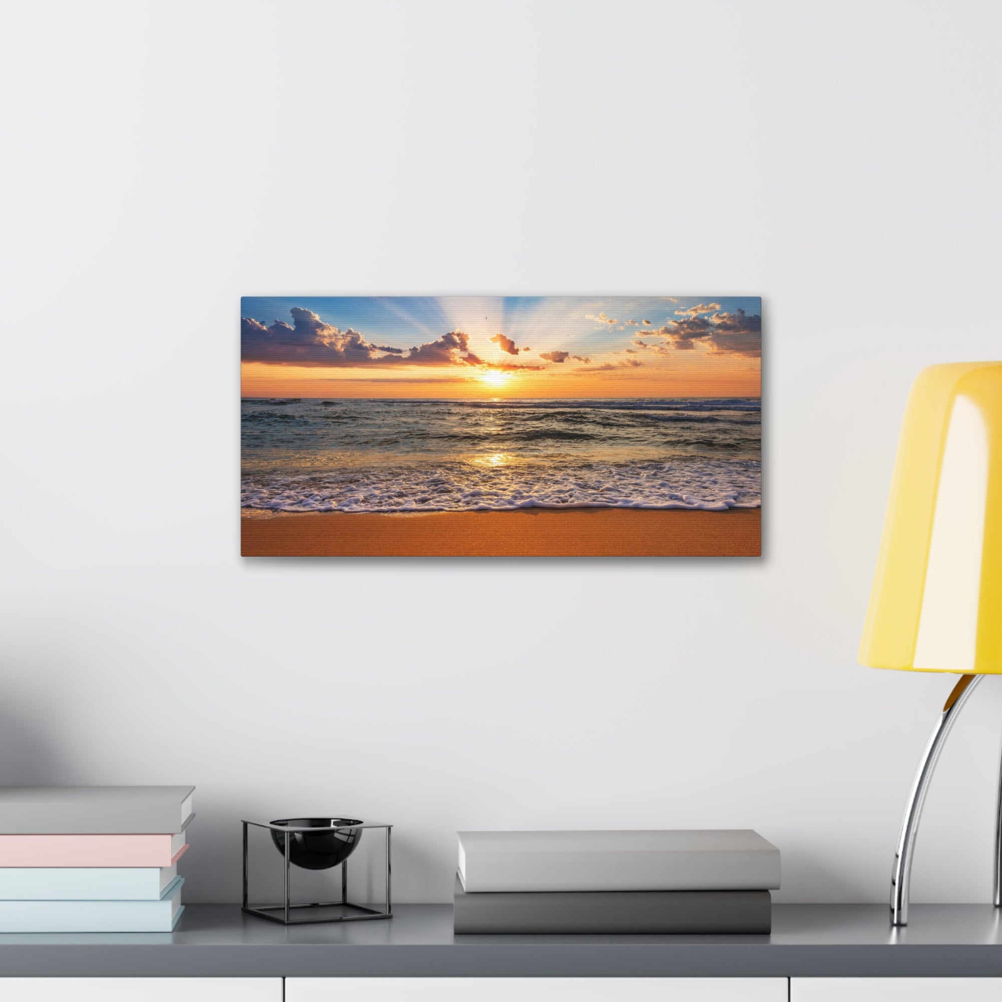 Beach Sunrise Deep Blue Sky Ocean Canvas Wall Art for Home Decor Ready-to-Hang-Express Your Love Gifts