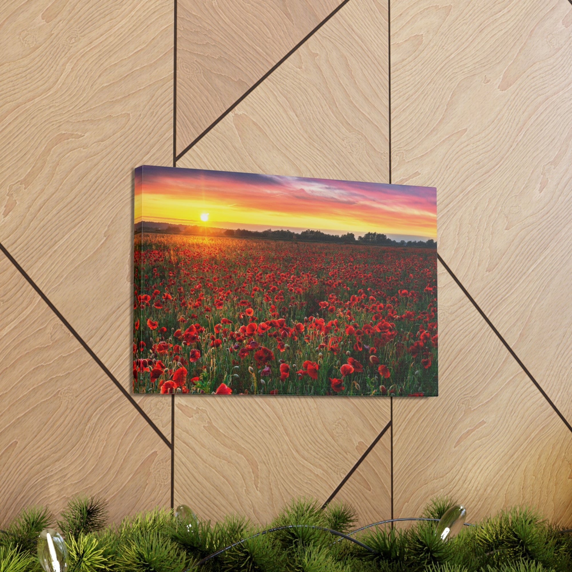 Beautiful Poppy Field During Sunrise Flower Canvas Wall Art for Home Decor Ready-to-Hang-Express Your Love Gifts