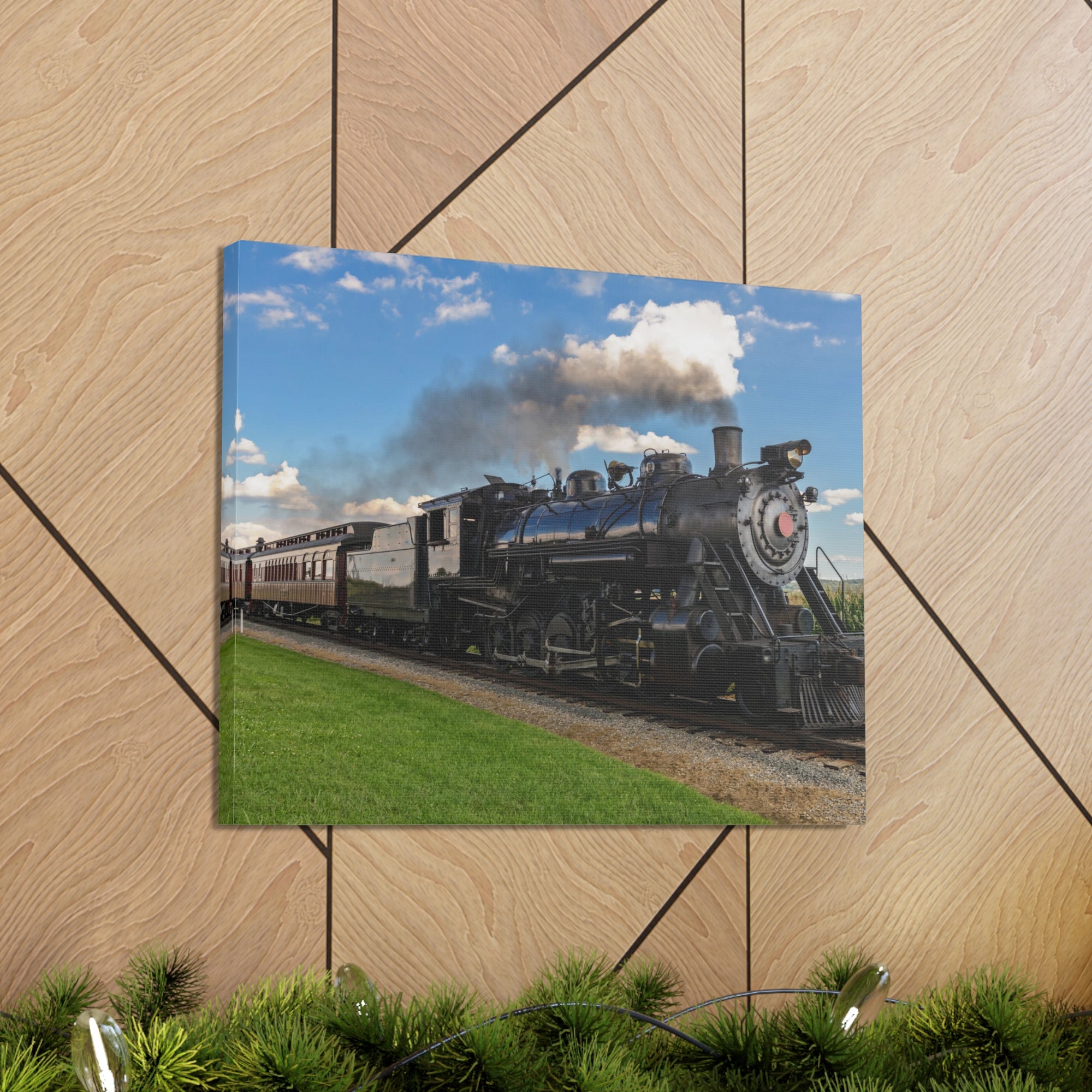 Steam Train With Black Smoke Nature Wilderness Photography Canvas Wall Art for Home Decor Ready-to-Hang-Express Your Love Gifts