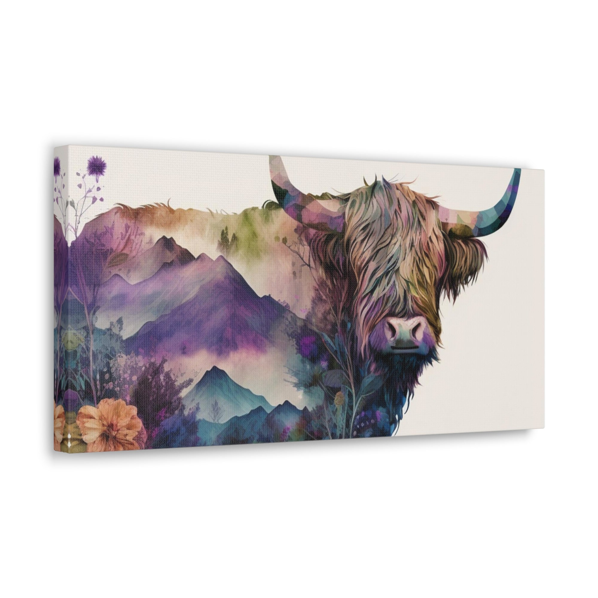 Bison Standing In Flower Field Buffalo Art Canvas Wall Art for Home Decor Ready-to-Hang-Express Your Love Gifts