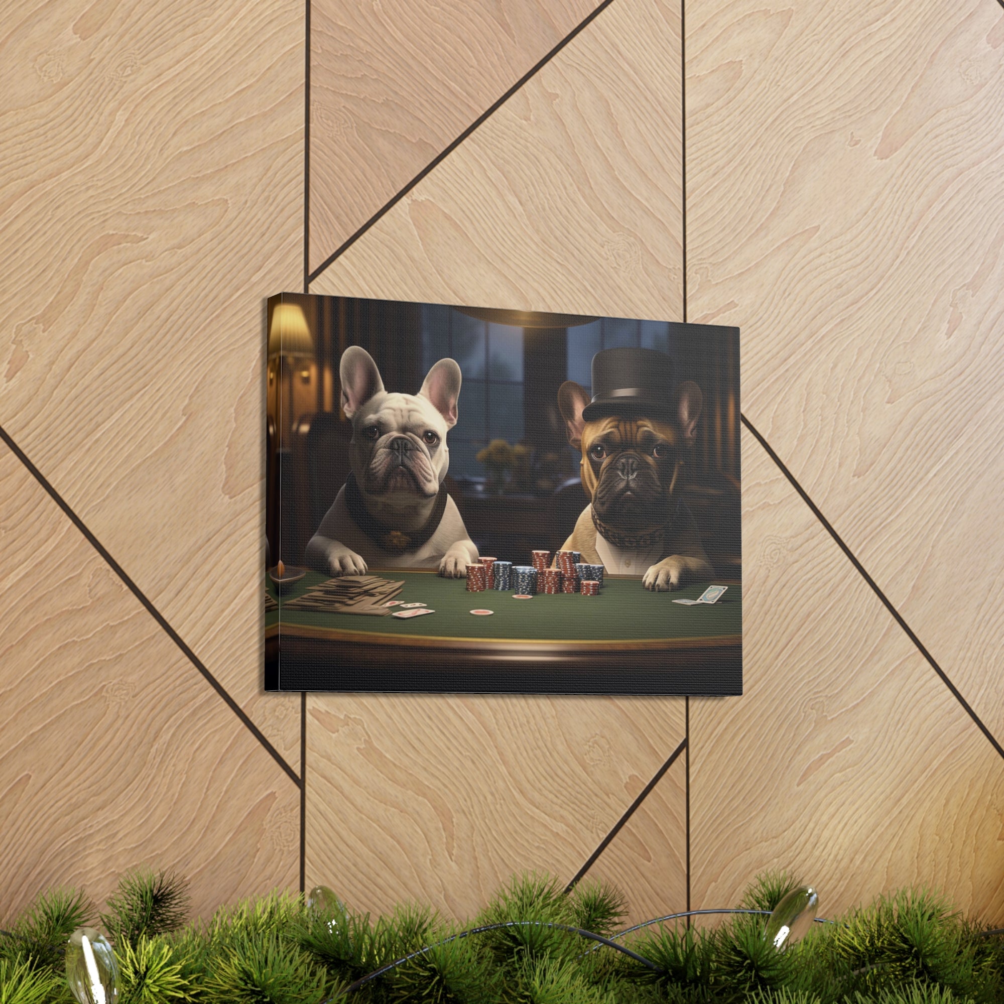 French Bulldogs Playing Poker Animals Playing Card Canvas Wall Art for Home Decor Ready-to-Hang-Express Your Love Gifts