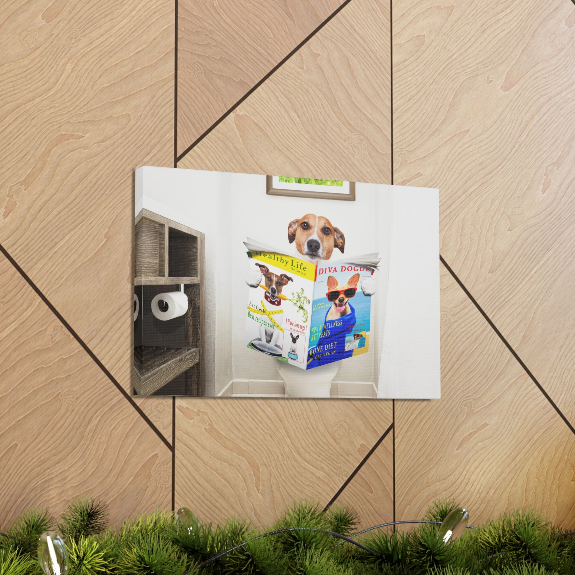 Jack Russell Terrier Reading Magazine On Toilet Funny Canvas Wall Art for Home Decor Ready-to-Hand-Express Your Love Gifts