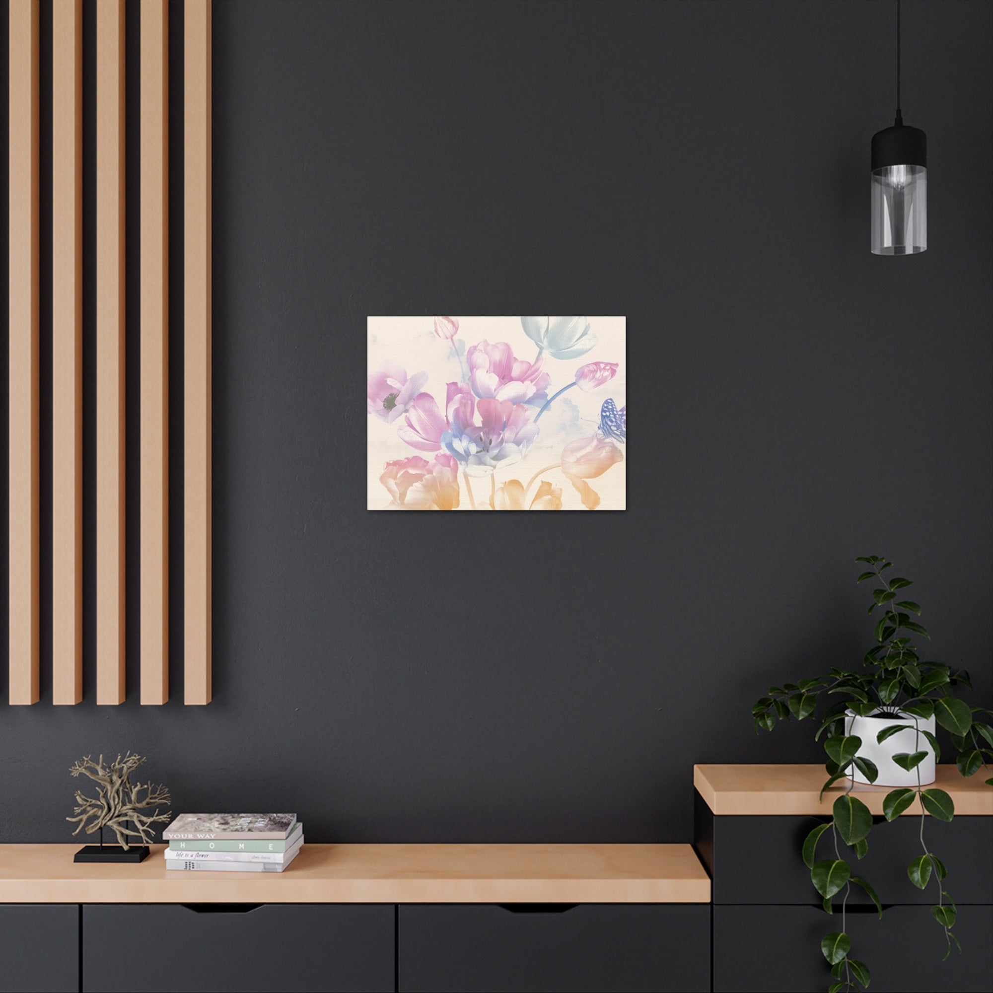 Bouquet Of Spring Garden Tulips And Butterflies Flower Canvas Wall Art for Home Decor Ready-to-Hang-Express Your Love Gifts