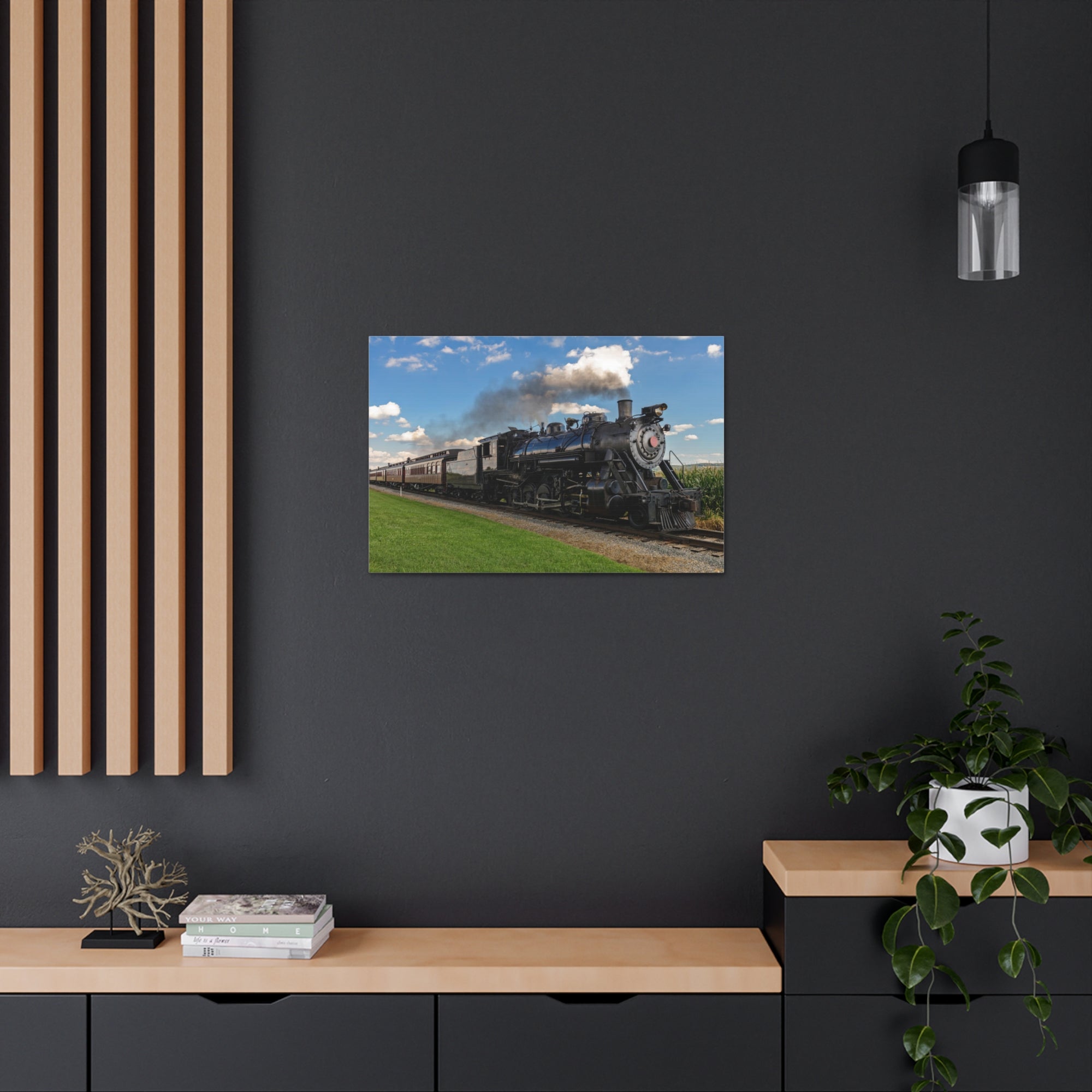 Steam Train With Black Smoke Nature Wilderness Photography Canvas Wall Art for Home Decor Ready-to-Hang-Express Your Love Gifts