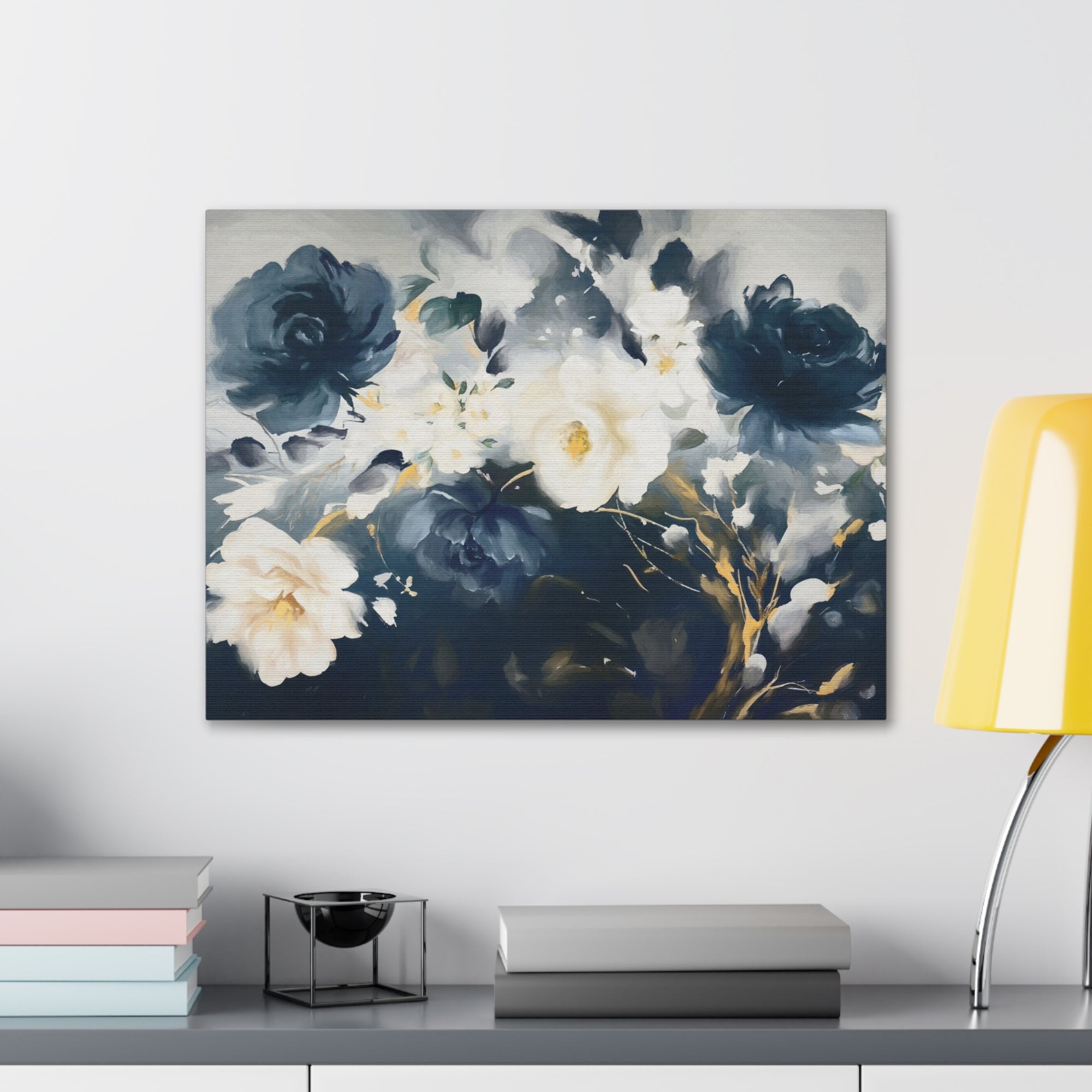 Blue And White Rose Flower Flower Canvas Wall Art for Home Decor Ready-to-Hang-Express Your Love Gifts