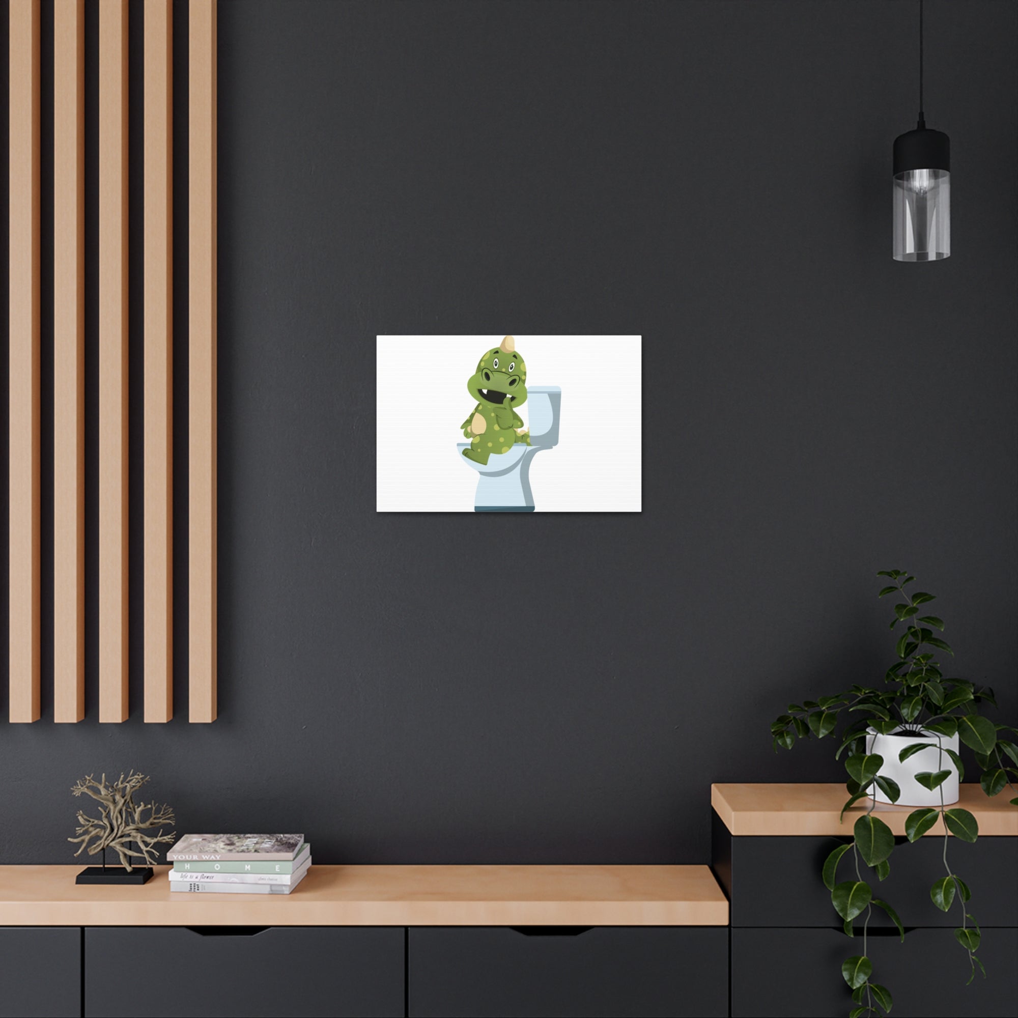 Green Dragon Sitting On Toilet Funny Canvas Wall Art for Home Decor Ready-to-Hand-Express Your Love Gifts