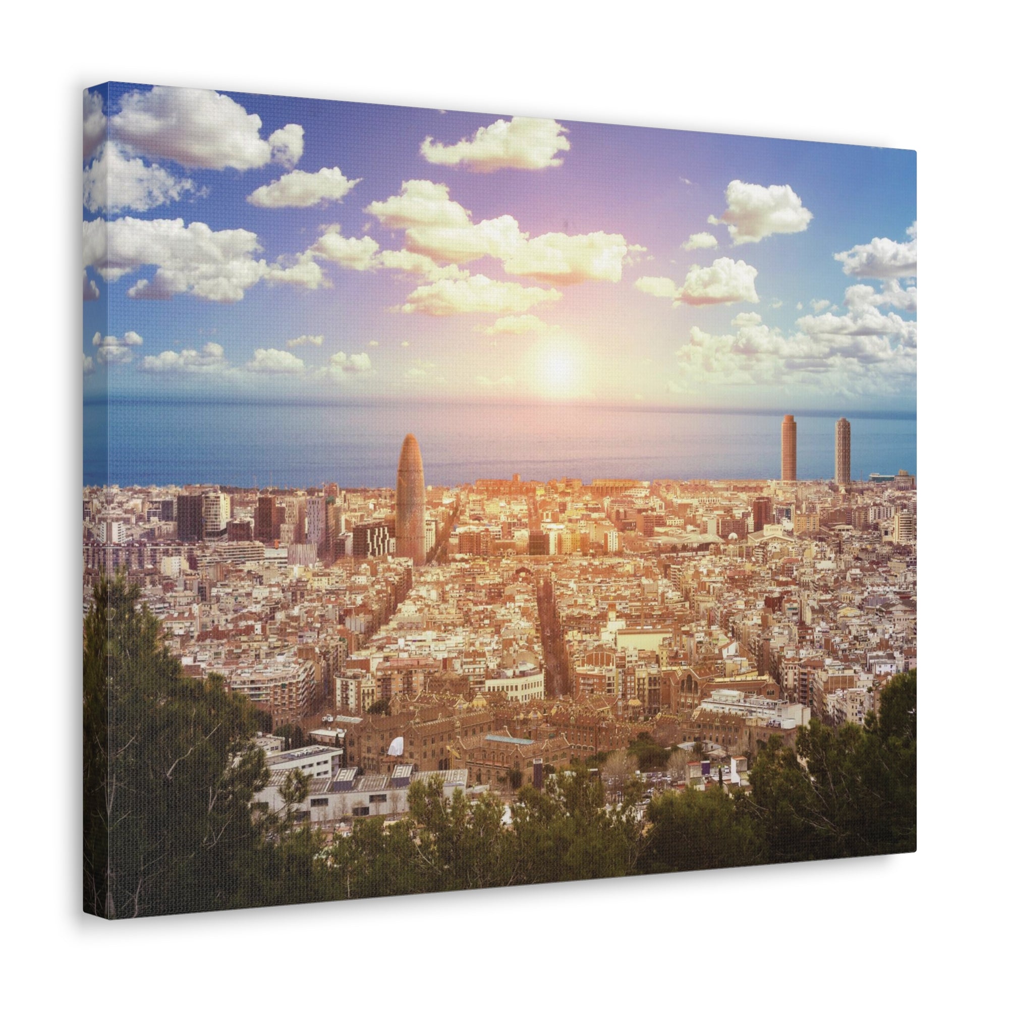 Barcelona Daytime Skyline Canvas Artwork High-Quality Breathtaking Stunning Cityscape for Home Decor Ready to Hang-Express Your Love Gifts