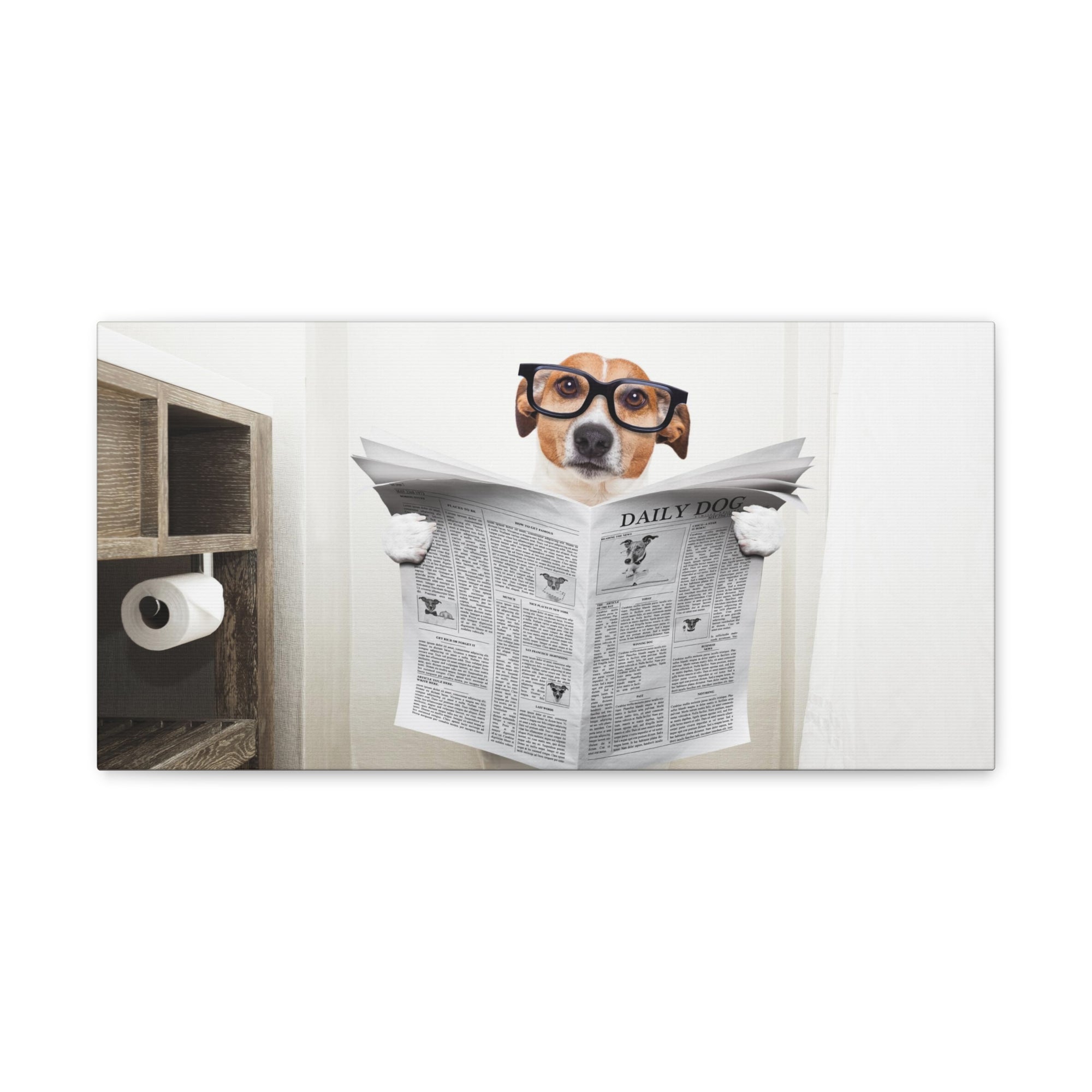 Jack Russell Reading Newspaper On Toilet Funny Canvas Wall Art for Home Decor Ready-to-Hang-Express Your Love Gifts