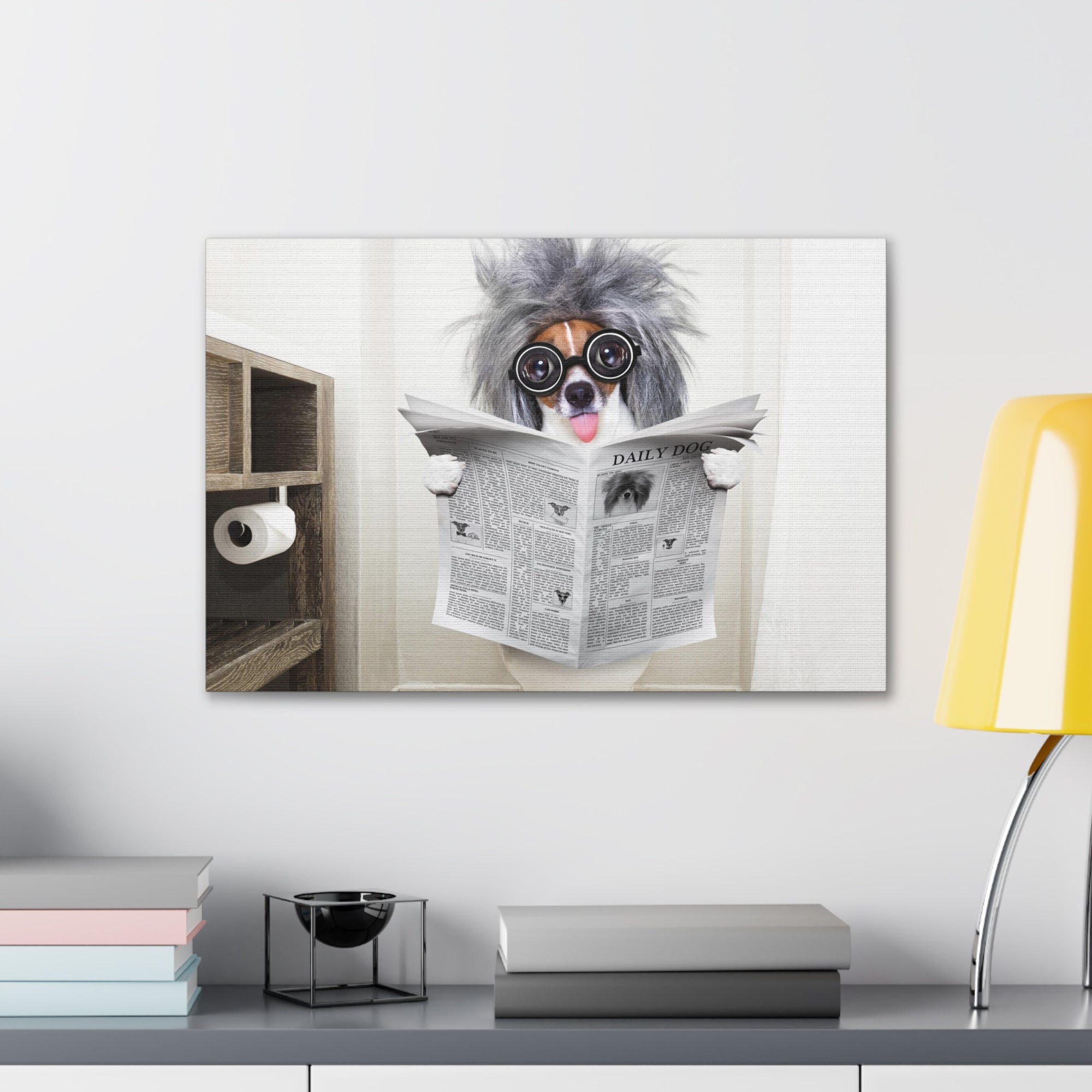 Smart Dumb Jack Russell Terrier Reading Newspaper On Toilet Funny Canvas Wall Art for Home Decor Ready-to-Hand-Express Your Love Gifts