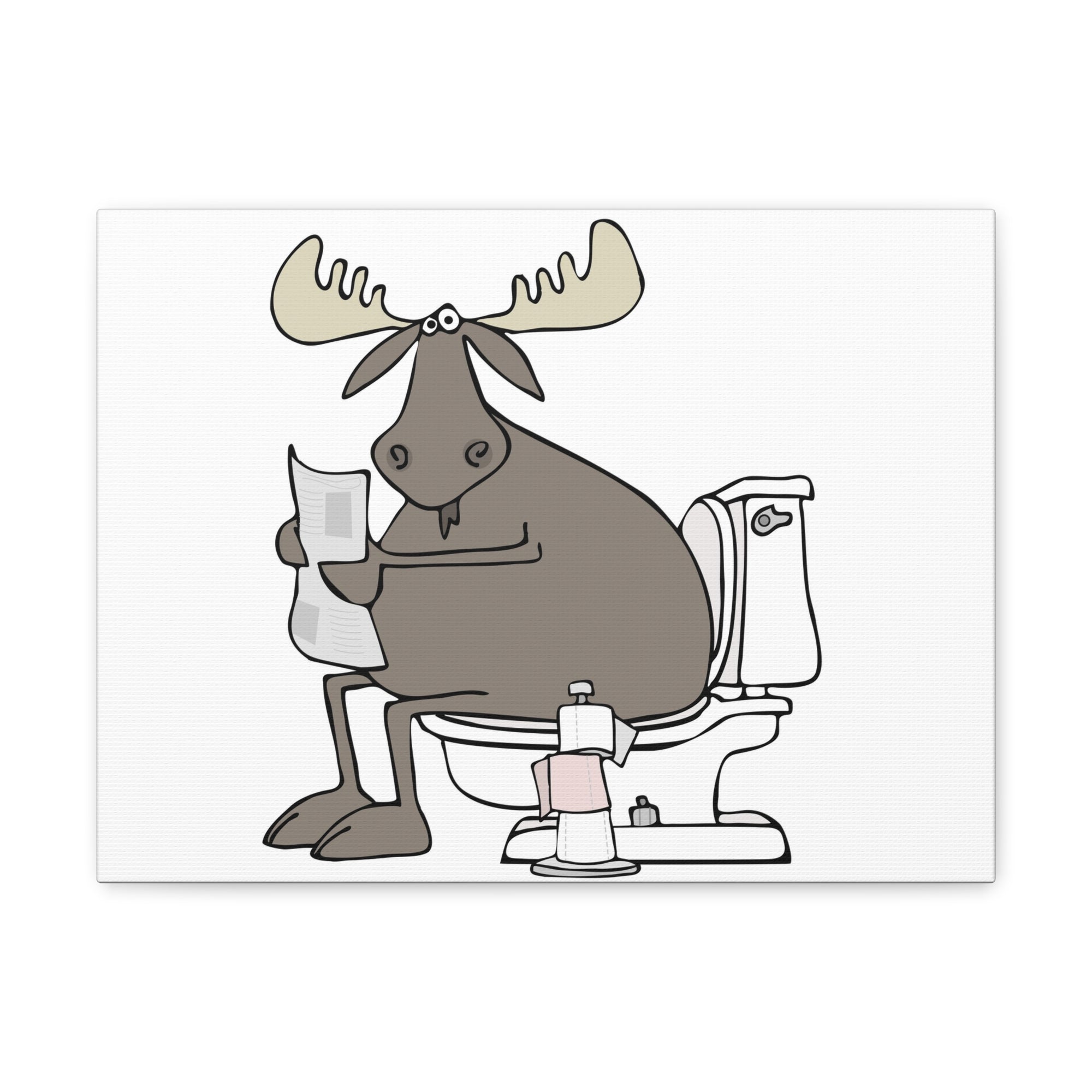 Moose Reading Newspaper On Toilet Funny Canvas Wall Art for Home Decor Ready-to-Hand-Express Your Love Gifts