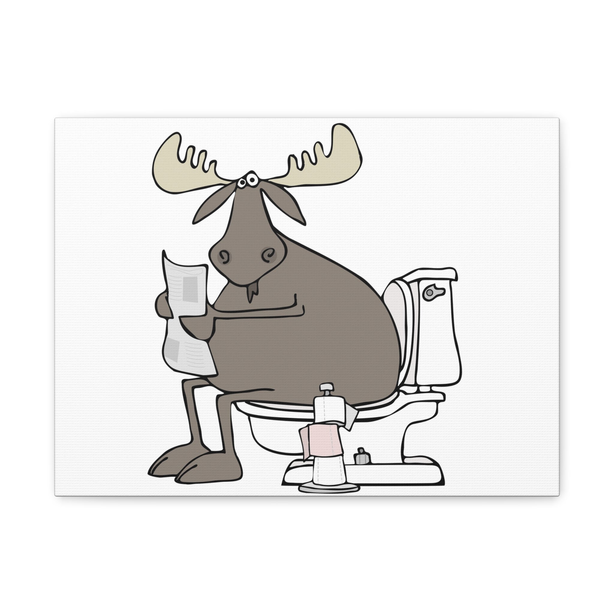 Moose Reading Newspaper On Toilet Funny Canvas Wall Art for Home