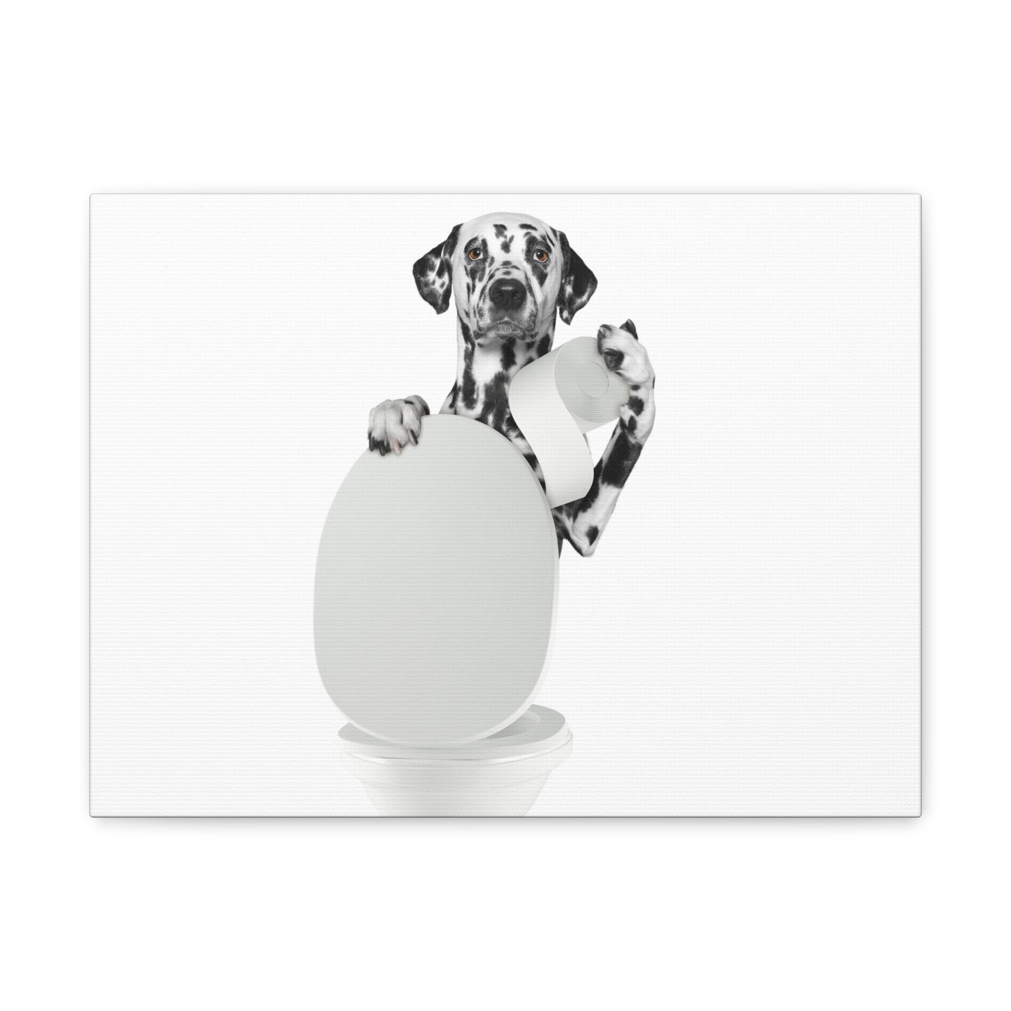 Dalmatian Holding Tissue Sitting On Toilet Funny Canvas Wall Art for Home Decor Ready-to-Hand-Express Your Love Gifts